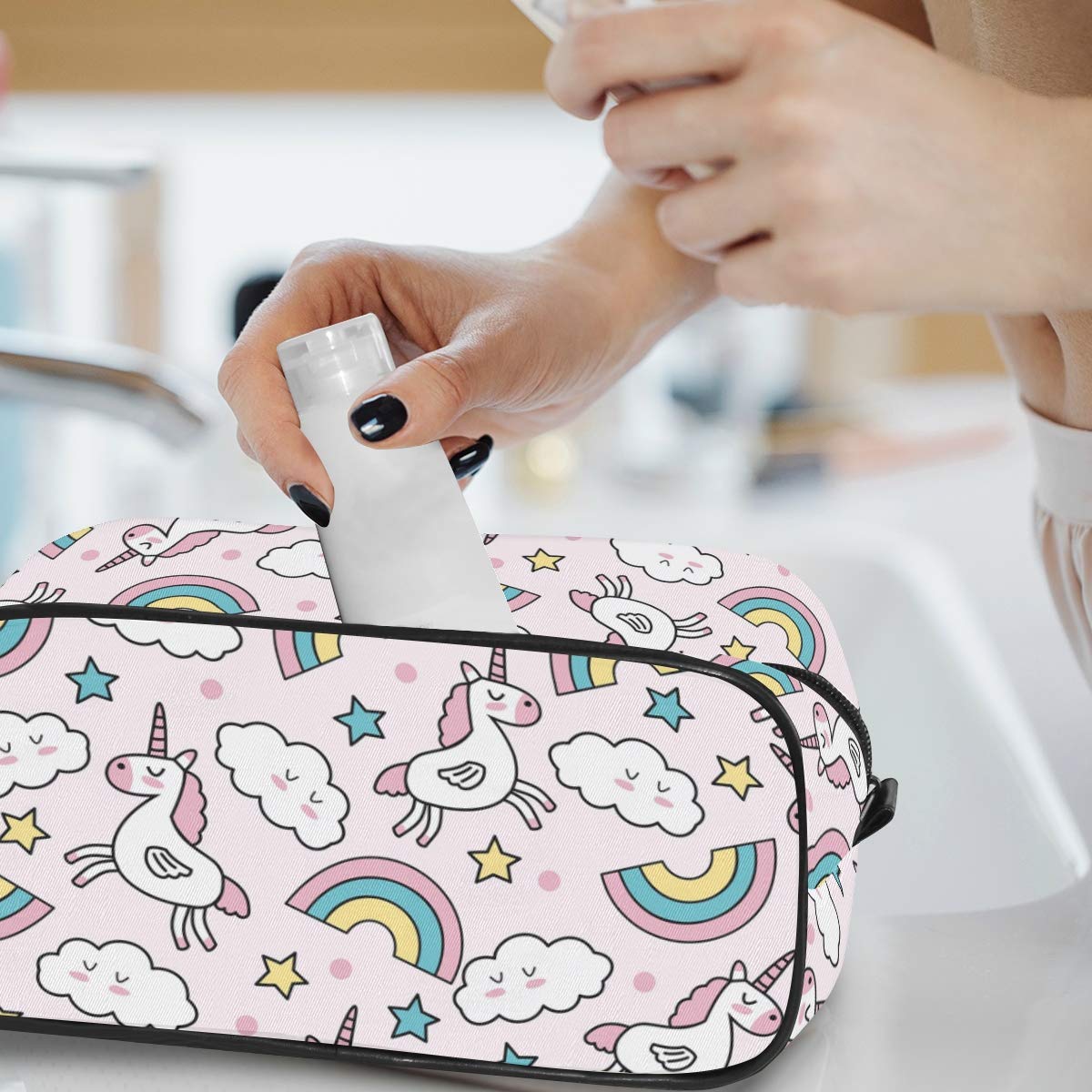 Rainbow Unicorn Star Toiletry Bag - Portable Hanging Travel Cosmetic Organizer for Women, Men & Kids | Gym, Camping, Vacation Essentials