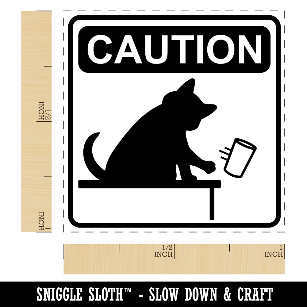 Caution Cat Knocks Things Over Self-Inking Rubber Stamp - 1 Inch Small Stamp with Red Ink - Perfect for Office Documents, Craft Projects & Warning Labels