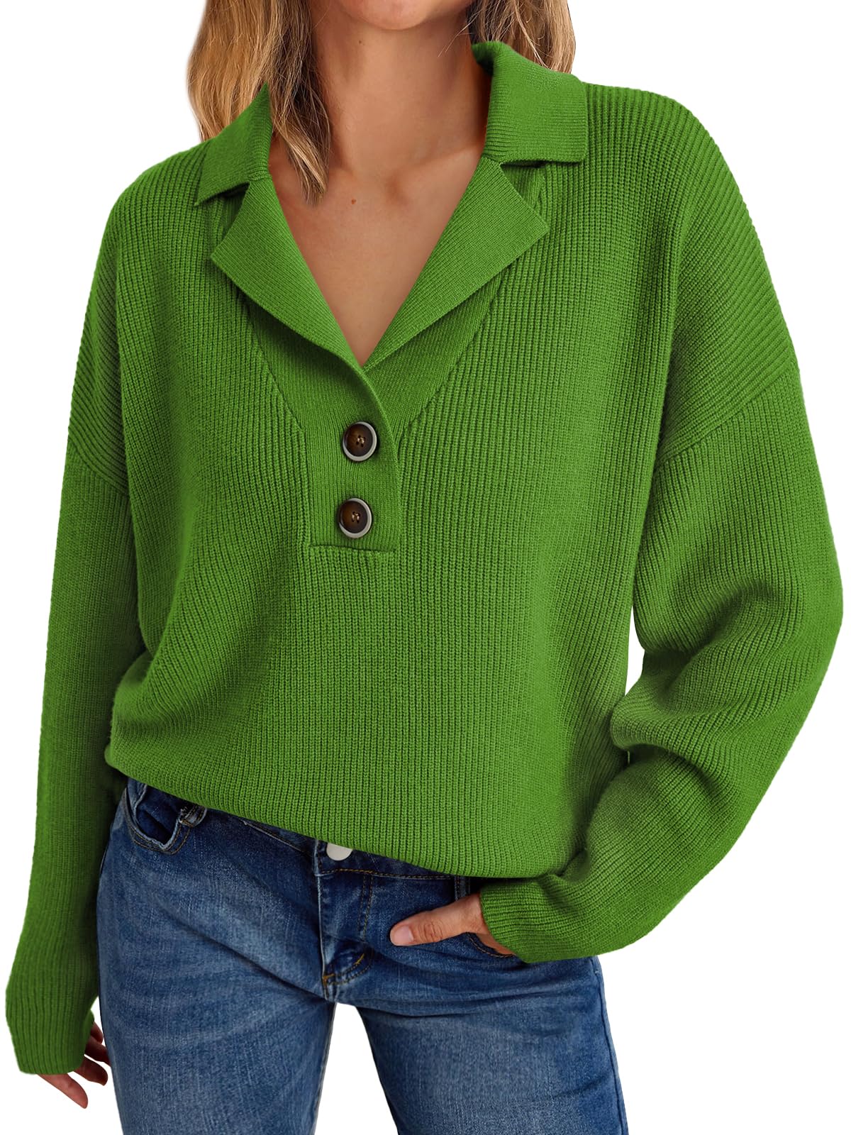 LILLUSORY Women's V-Neck Pullover Sweater - Casual Cable Knit Chunky Warm Winter Sweater with Collar Polo Top | Cozy Fall & Winter Fashion for Work, Dating & Everyday Wear