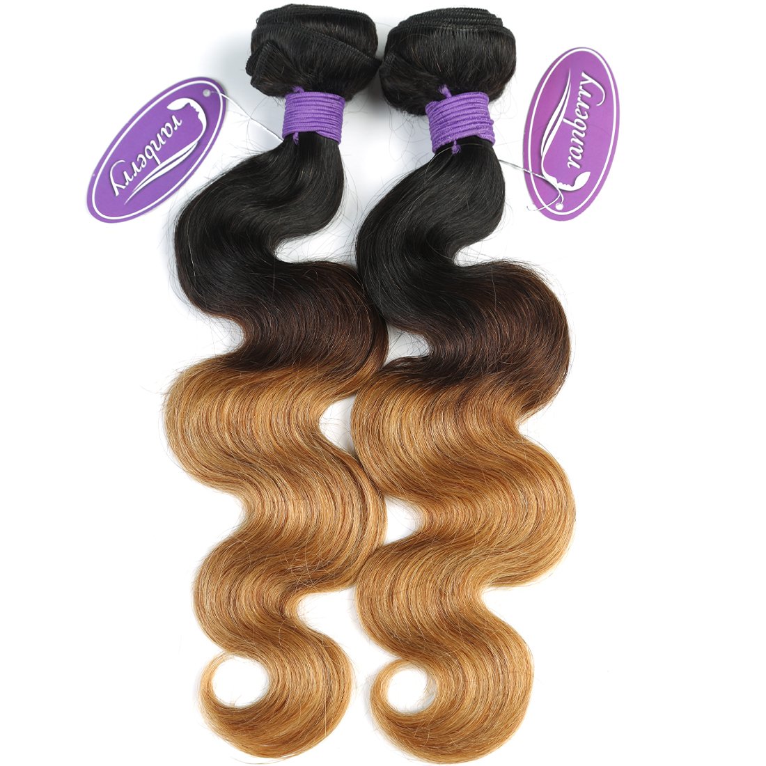 Brazilian Virgin Human Hair Bundles - 100% Unprocessed Body Wave Ombre Hair Wefts (3 Bundles 12