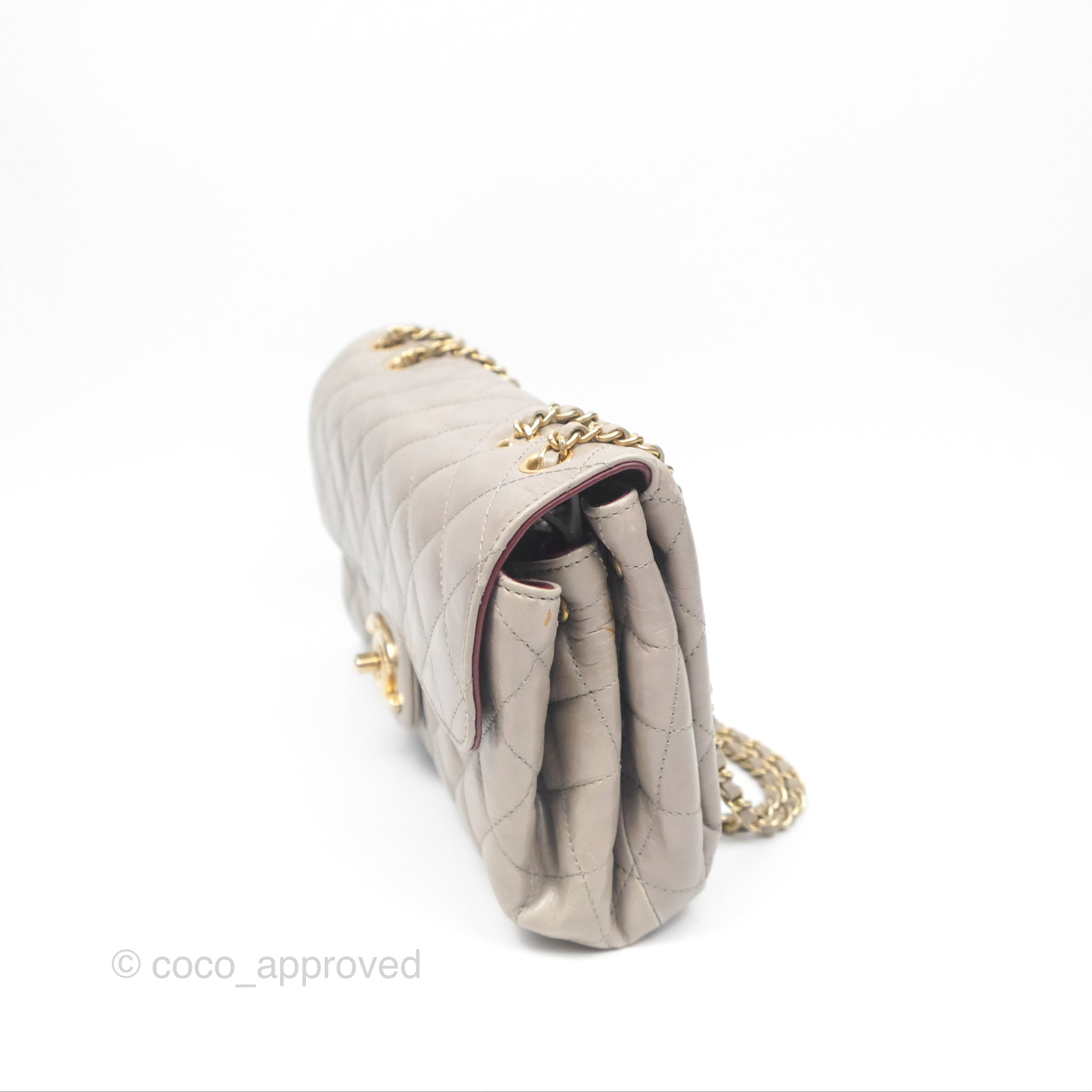 Chanel Accordion Flap Bag in Taupe Crinkled Glazed Calfskin Leather - Luxury Crossbody Bag for Women, Perfect for Date Night & Evening Events