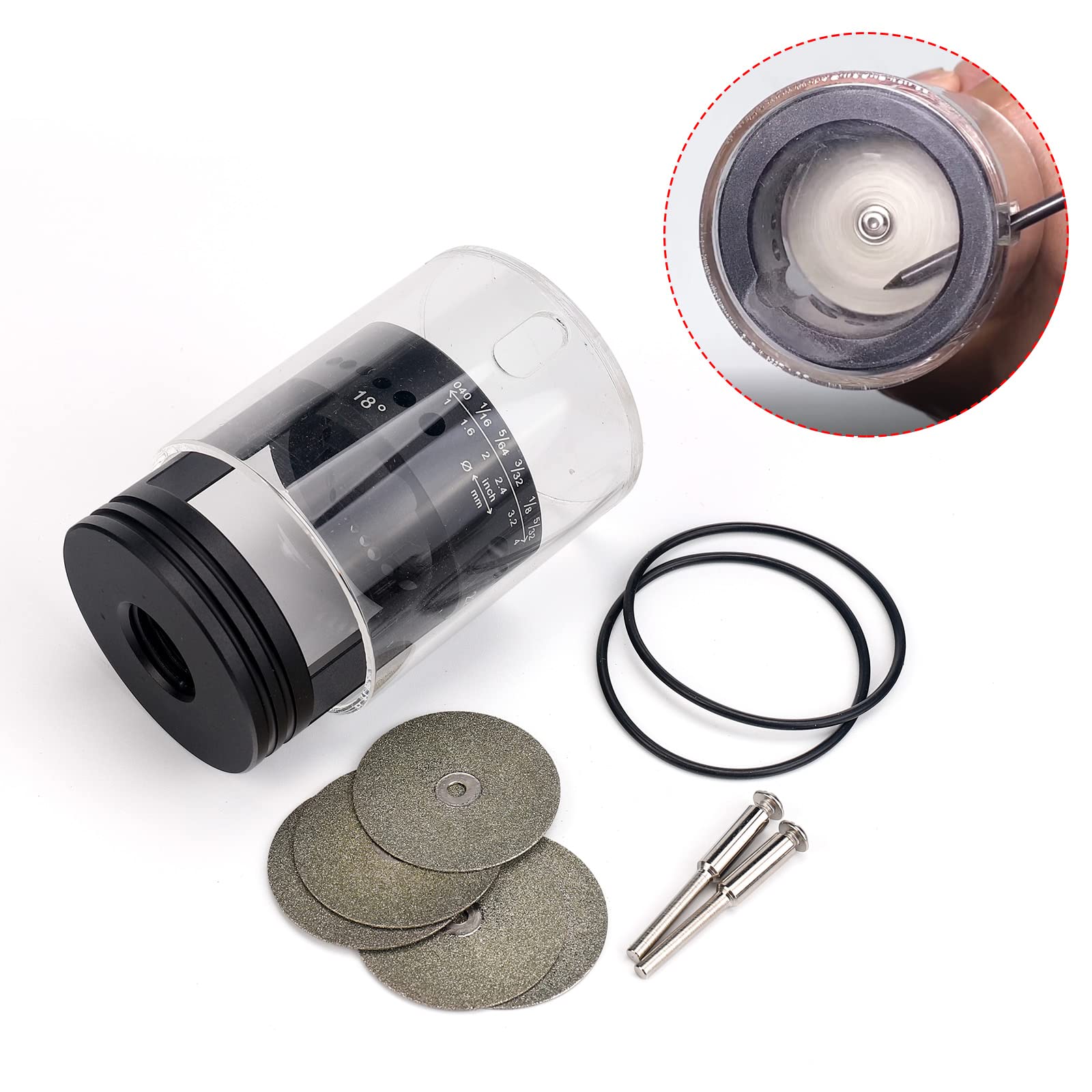 Premium TIG Welding Tungsten Electrode Sharpener Grinder - 24 Hole Aluminum Head with 6 Sizes & 4 Angles, Dust Housing, 2 CNC Mandrels & 5 Diamond Wheels - Compatible with Most Rotary Tools - Perfect for Welding, Metalworking & DIY Projects
