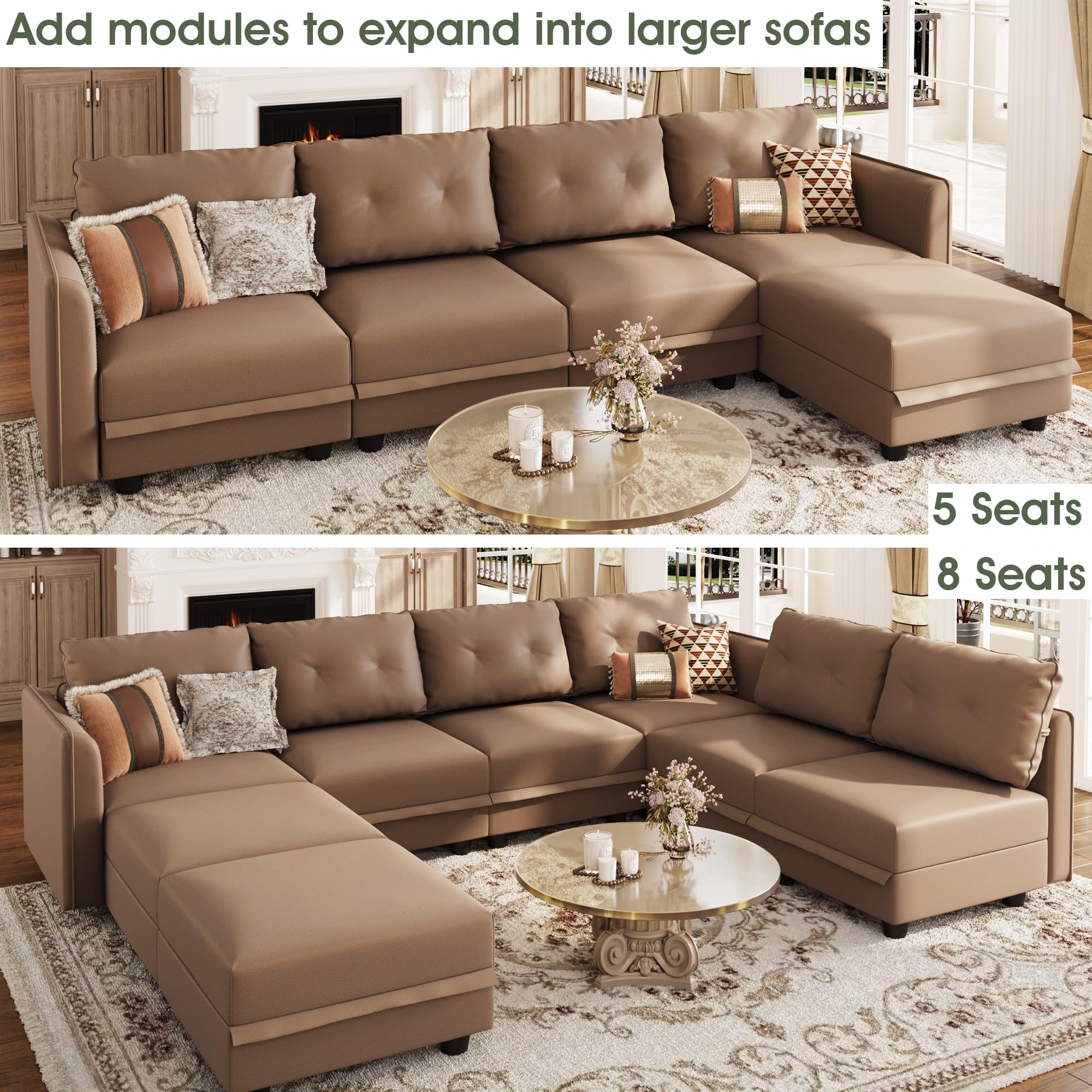 Modular Sectional Sofa 7-Seater U-Shaped Convertible Couch with Storage | Faux Leather Waterproof Living Room Sofa 111.8