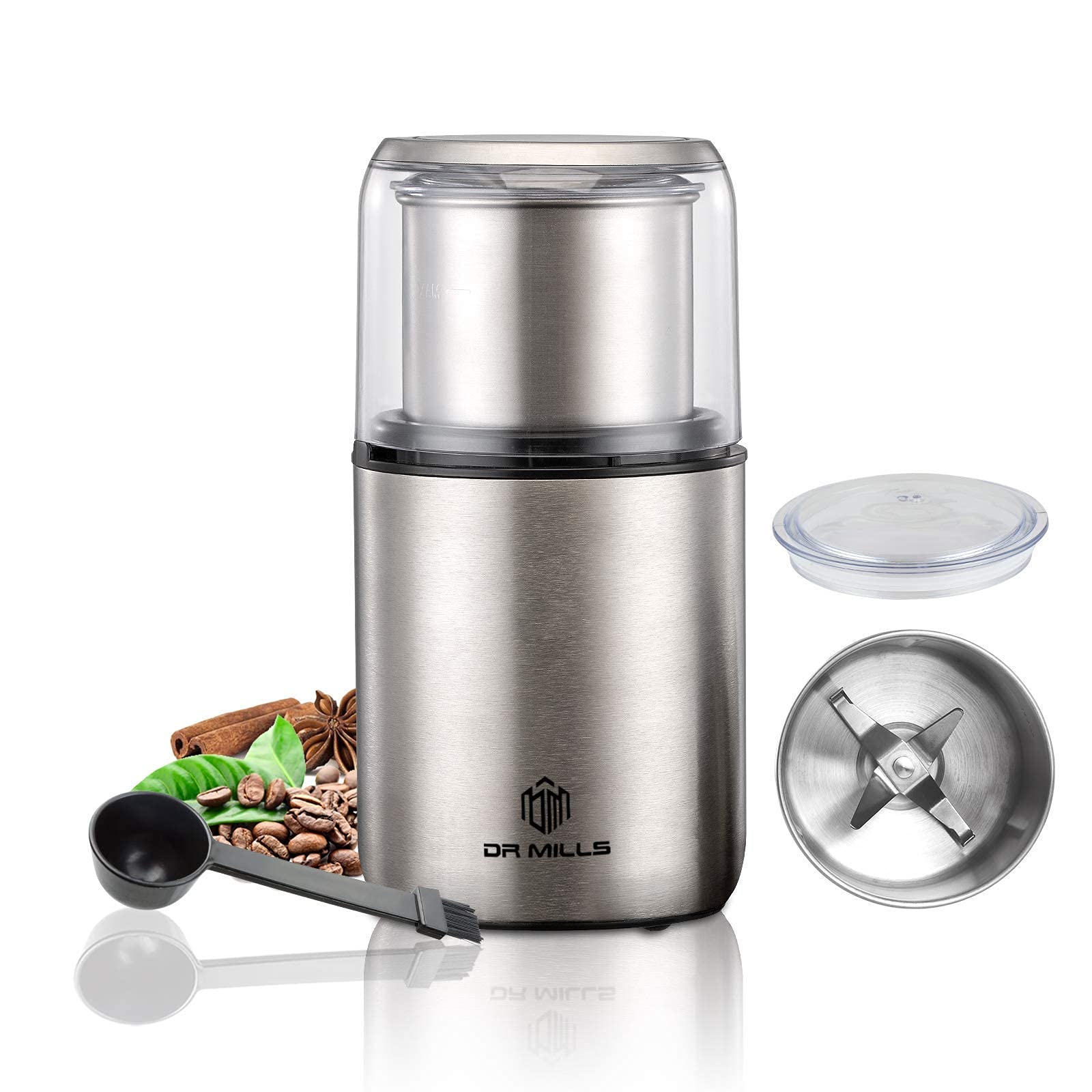 DR MILLS DM-7452 Electric Spice & Coffee Grinder - Detachable Cup, Dishwasher Safe, 150W Powerful Motor for Grinding Nuts, Seeds & Herbs - Perfect for Kitchen, Coffee Shops & Baking Enthusiasts