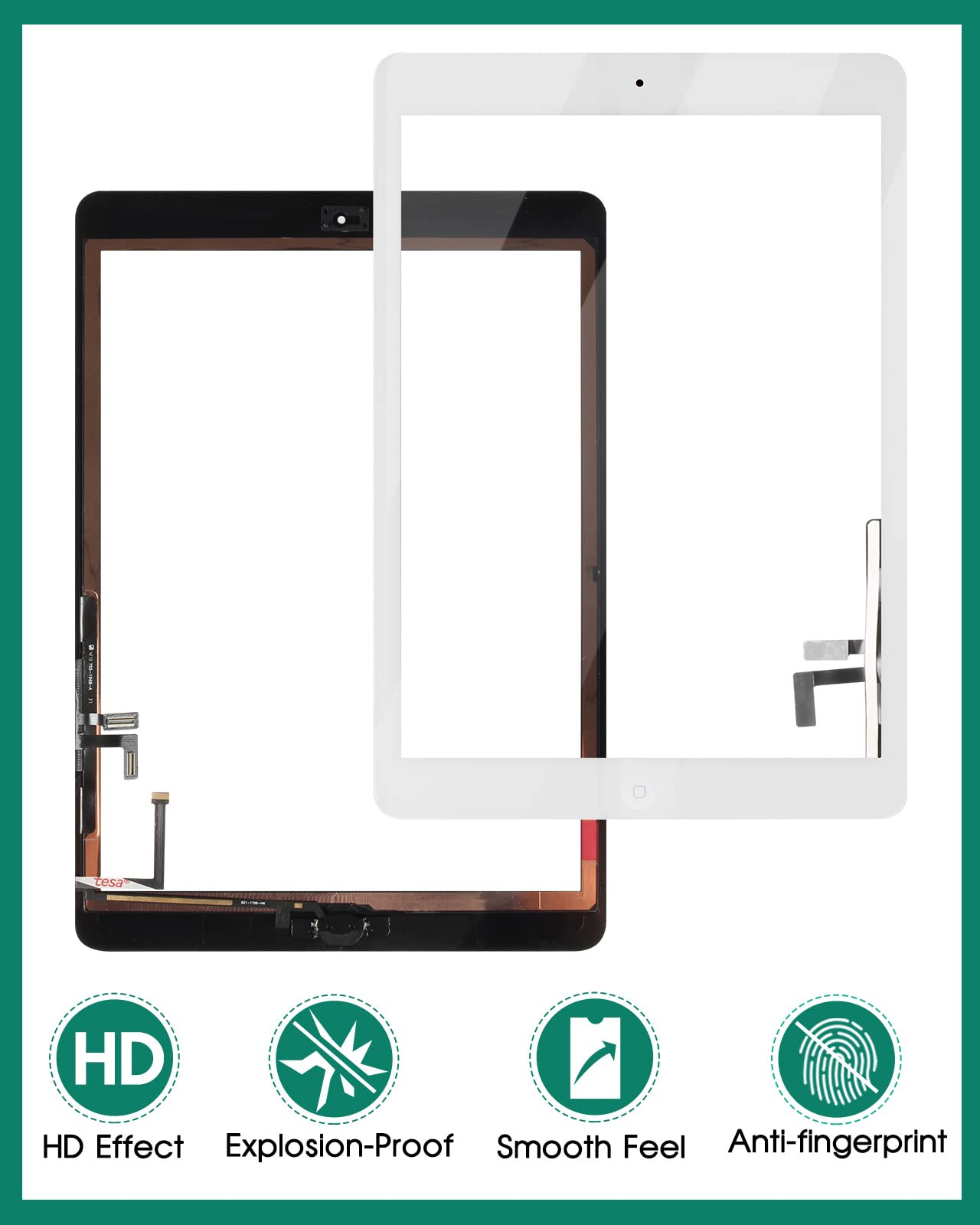 Original iPad Air 1 Touch Screen Digitizer Replacement - Compatible with iPad 5 / iPad Air 1st Gen (A1474, A1475, A1476) - Front Glass Panel with Home Button (White) - Not for iPad 9.7 2017 (A1822, A1823) | Perfect for DIY Screen Repair & Tablet Restoration