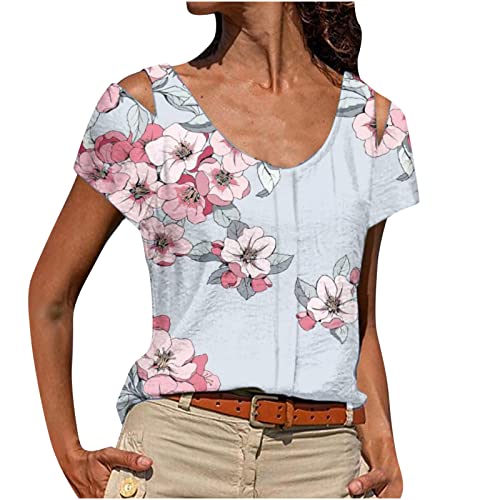 Women's Vintage Cutout T-Shirt - Summer Short Sleeve Loose Blouse with Printed Design - Plus Size Casual Tee for Beach, Party & Everyday Wear