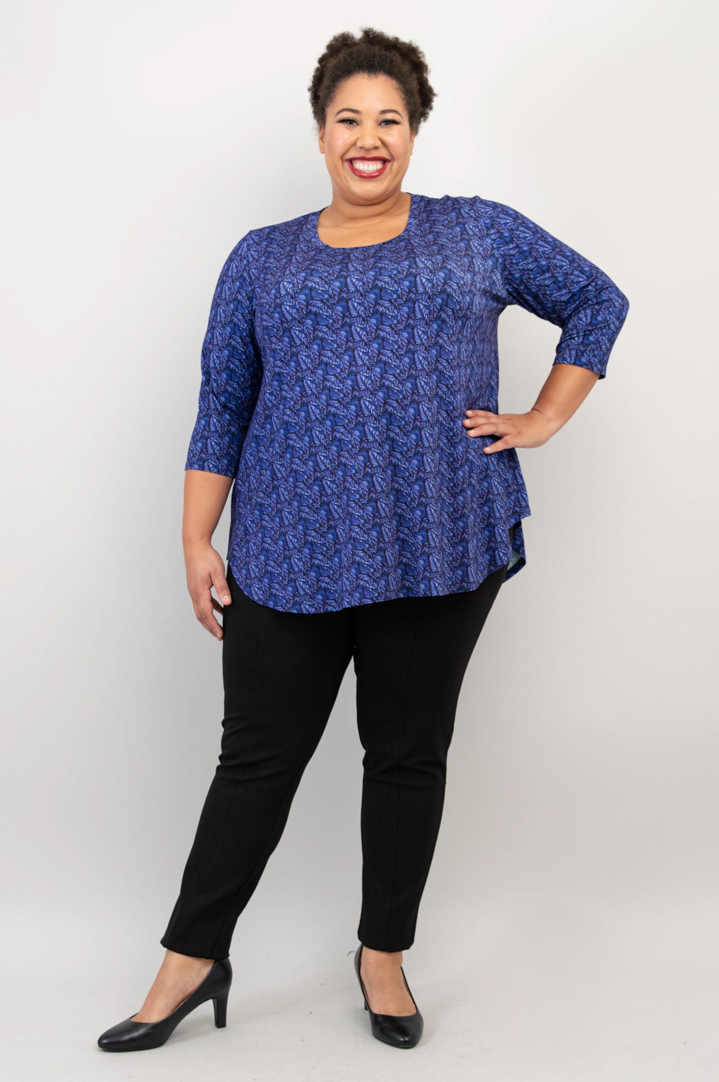 Jazz 3/4 Sleeve Women's Top - Midnight Leaves Print Bamboo Fabric Blouse for Casual Wear & Summer Outfits