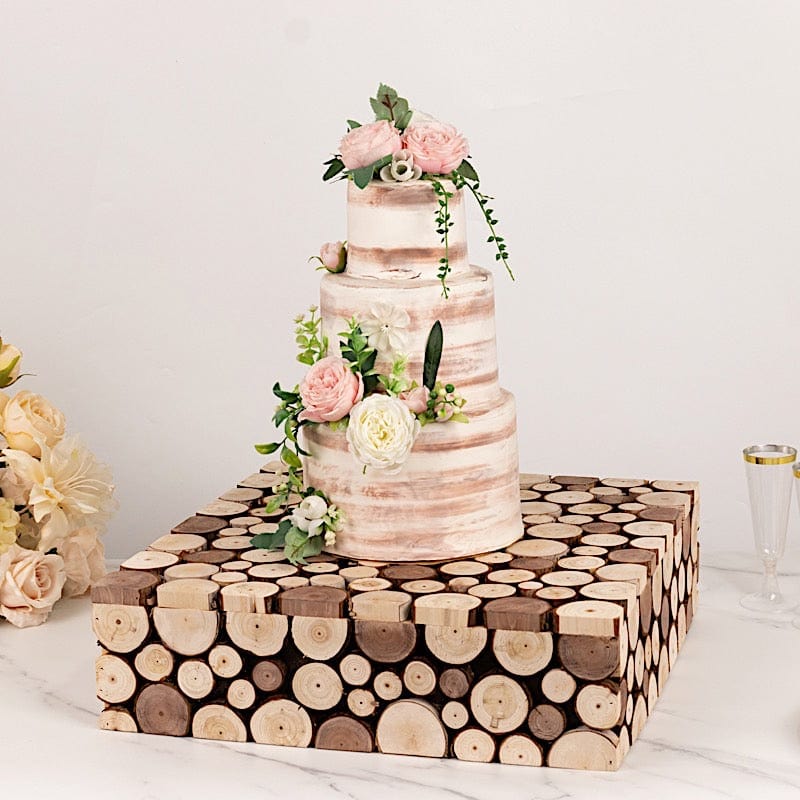 18x18 Inch Square Wooden Cake Stand - Natural Wood Dessert Display for Wedding, Birthday, and Party Decor