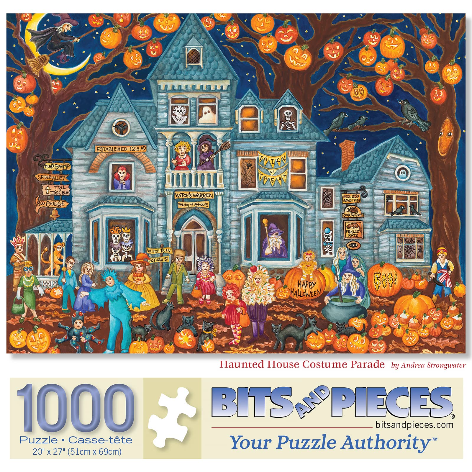 1000 Piece Jigsaw Puzzle for Adults - Haunted House Costume Parade by Artist Andrea Strongwater, 20x27 Inch Halloween Puzzle - Perfect for Family Game Night & Spooky Decor