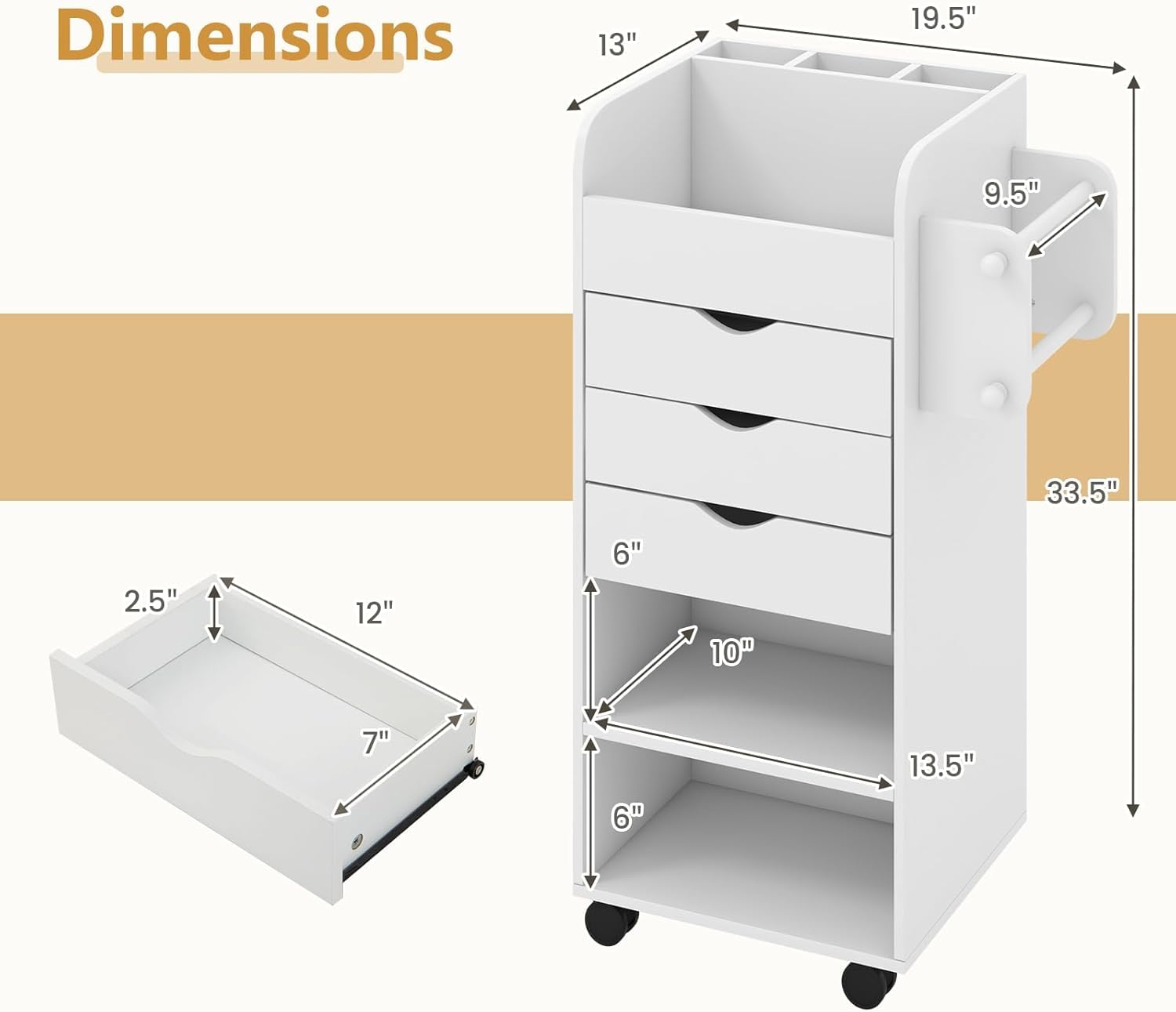 Tangkula Rolling Storage Drawer Cart - 3-Tier Wooden Utility Organizer with 3 Drawers, 3 Shelves & Lockable Wheels | Mobile Cabinet for Office, Living Room, Bedroom & Study | Perfect for Home Organization & Workspace Storage