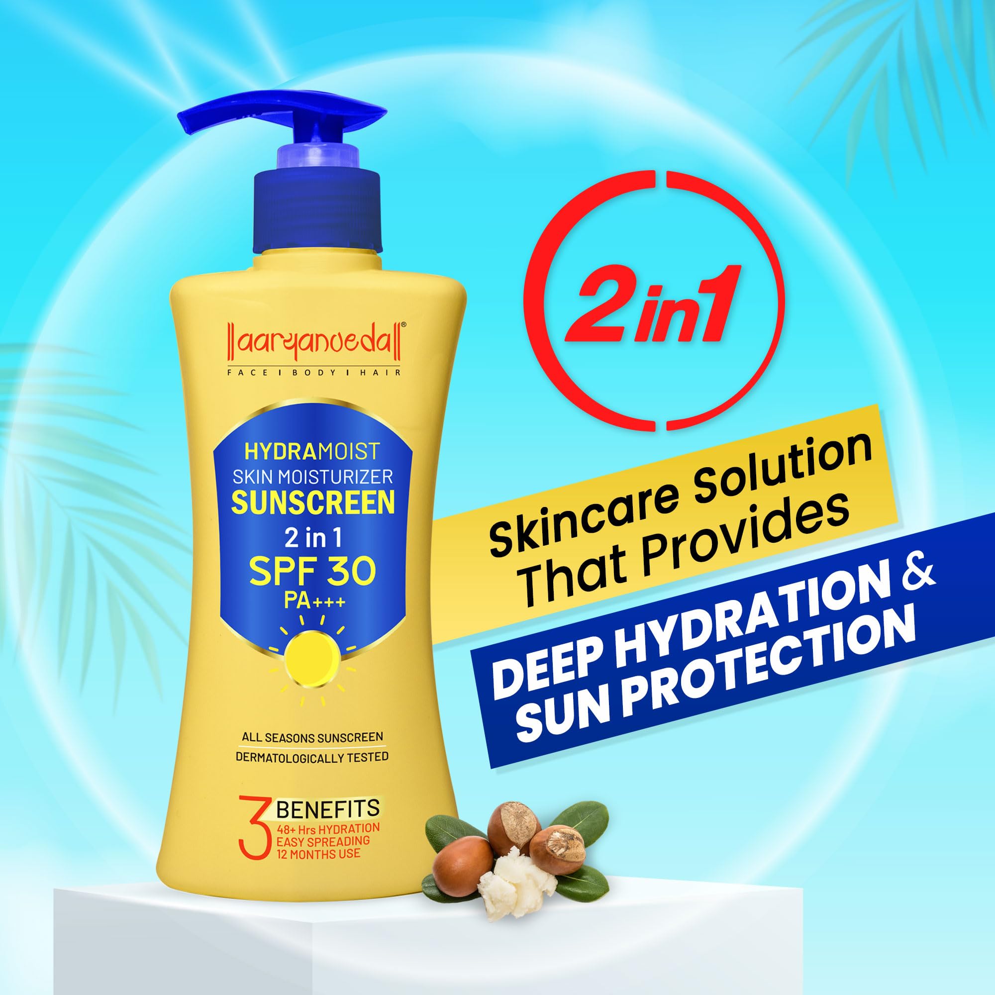 Aryanveda Herbals Haldi Chandan Bleach Cream 250g & Hydra Moist Face & Body Moisturizer SPF-30 200ml - Skin Brightening & Sun Protection for Glowing Complexion | Perfect for Daily Skincare & Sun Care Routine
