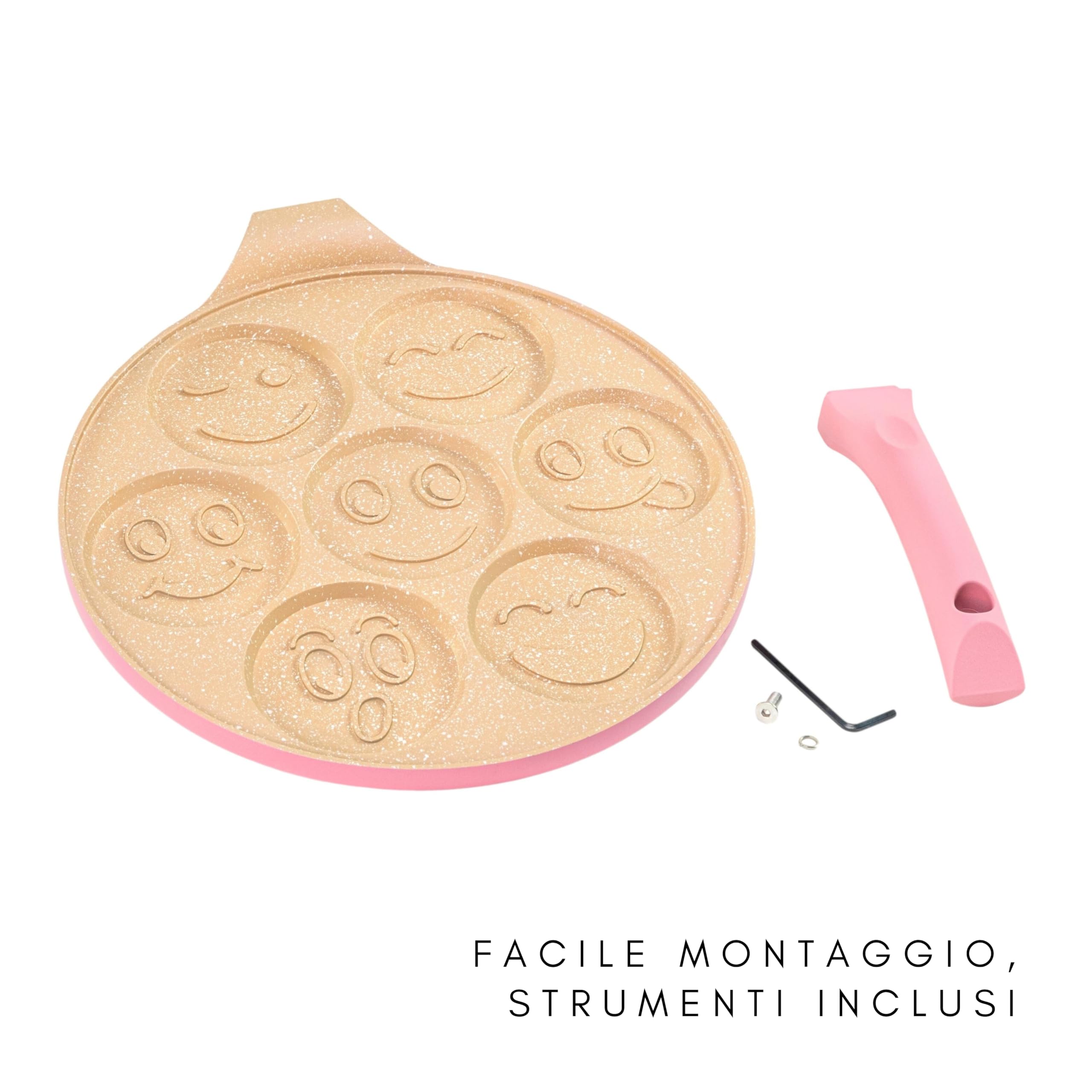 Erreke Non-Stick Emoji Face Pancake Pan - 26cm Pink Fun Design for Kids - Induction Compatible, Perfect for Pancakes, Eggs & More - Ideal for Family Breakfast & Kids Cooking Activities