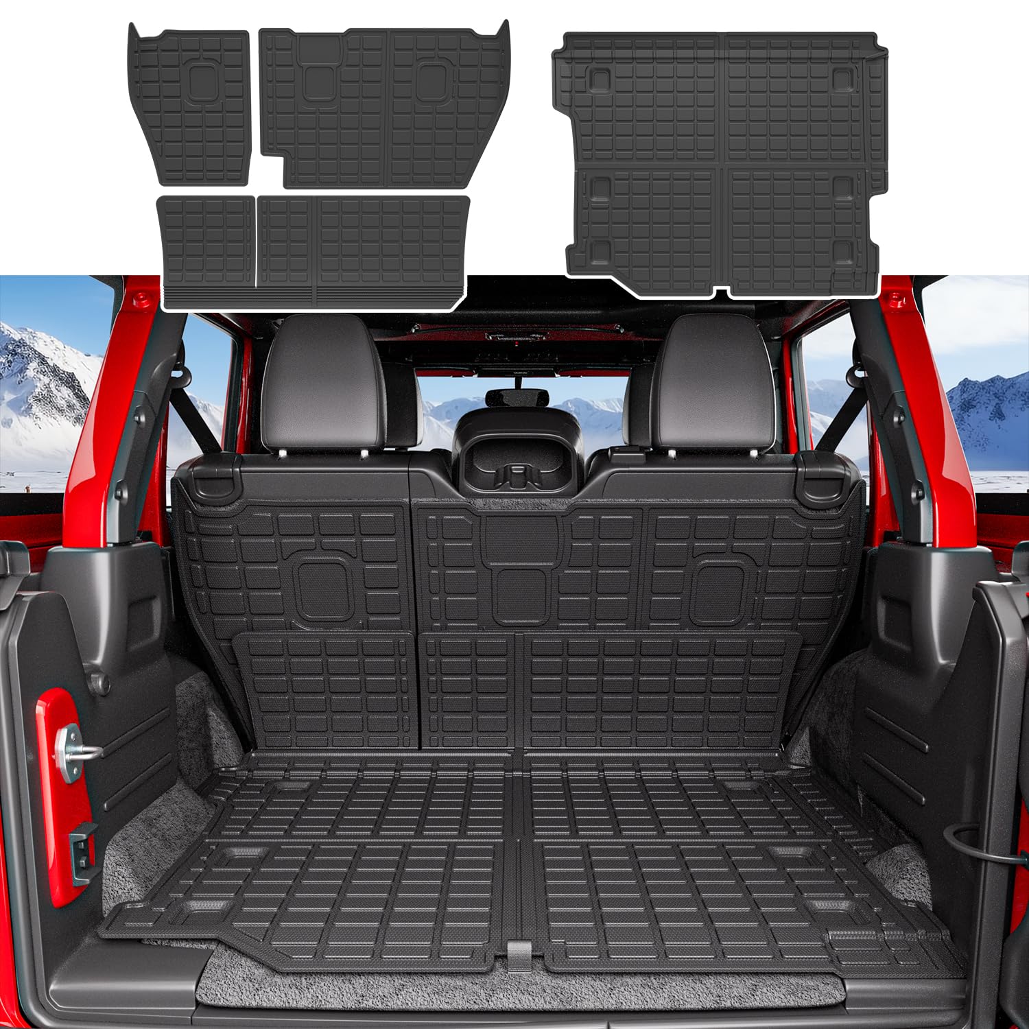 Premium TPE Cargo Liner & Backrest Mat for 2018-2024 Jeep Wrangler JL Unlimited 4X4 - Heavy Duty Trunk Protector, Waterproof & Non-Slip Jeep Accessories - Perfect for Off-Roading, Camping & Outdoor Adventures