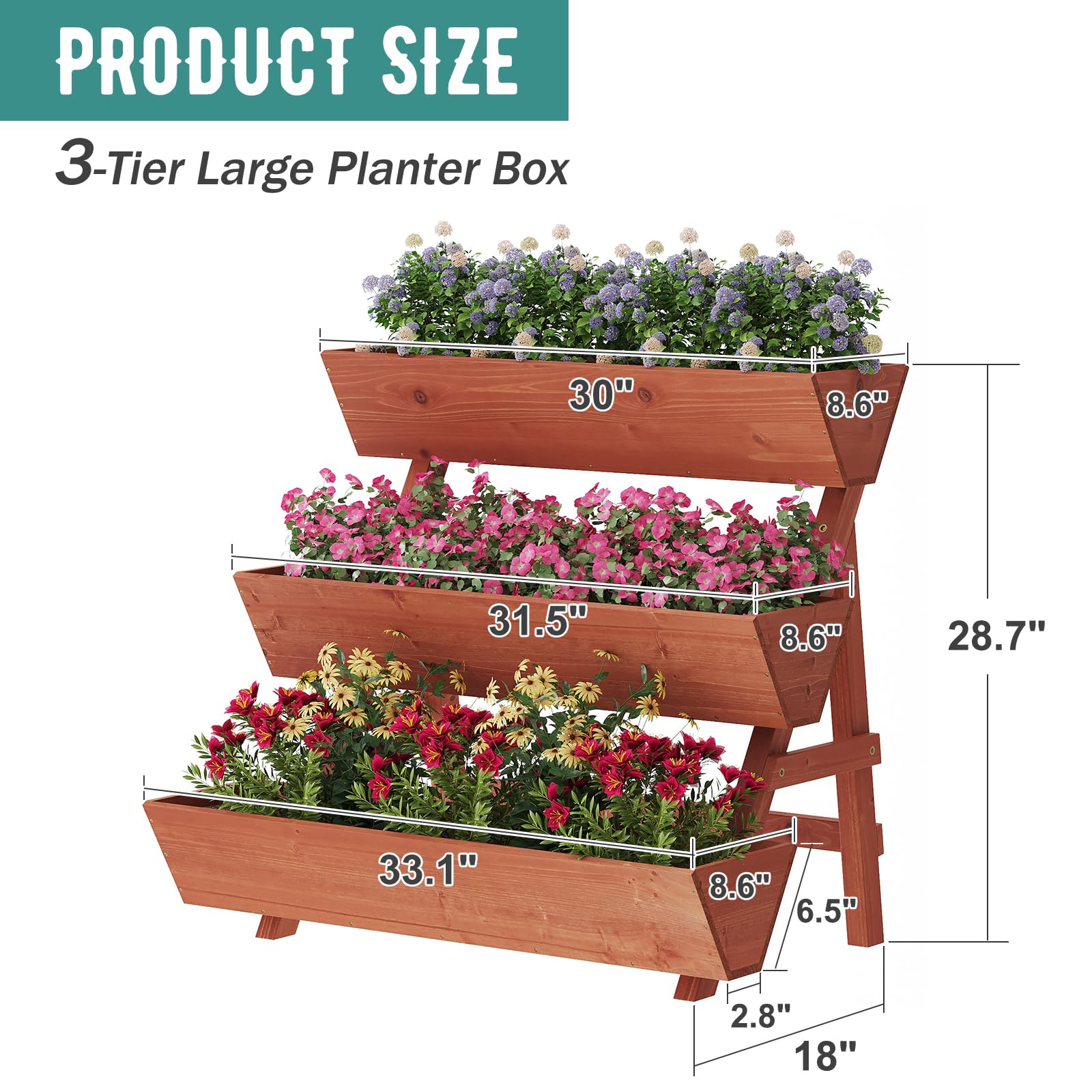 3-Tier Raised Garden Bed with Legs - Vertical Planter Box for Flowers, Vegetables & Plants - Indoor & Outdoor Use - Perfect for Patios, Balconies & Small Spaces