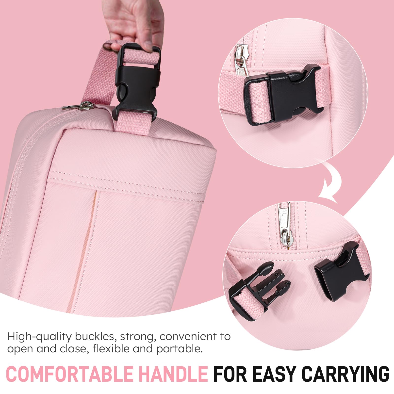 NOL Natural Organic Lifestyle Waterproof Nylon Makeup Bag - Lightweight Travel Toiletry Organizer for Women & Men | Reusable Cosmetic Pouch with Zip Closure & Buckle Handle | Perfect for Travel, Gym, Beach & Daily Use | Pink