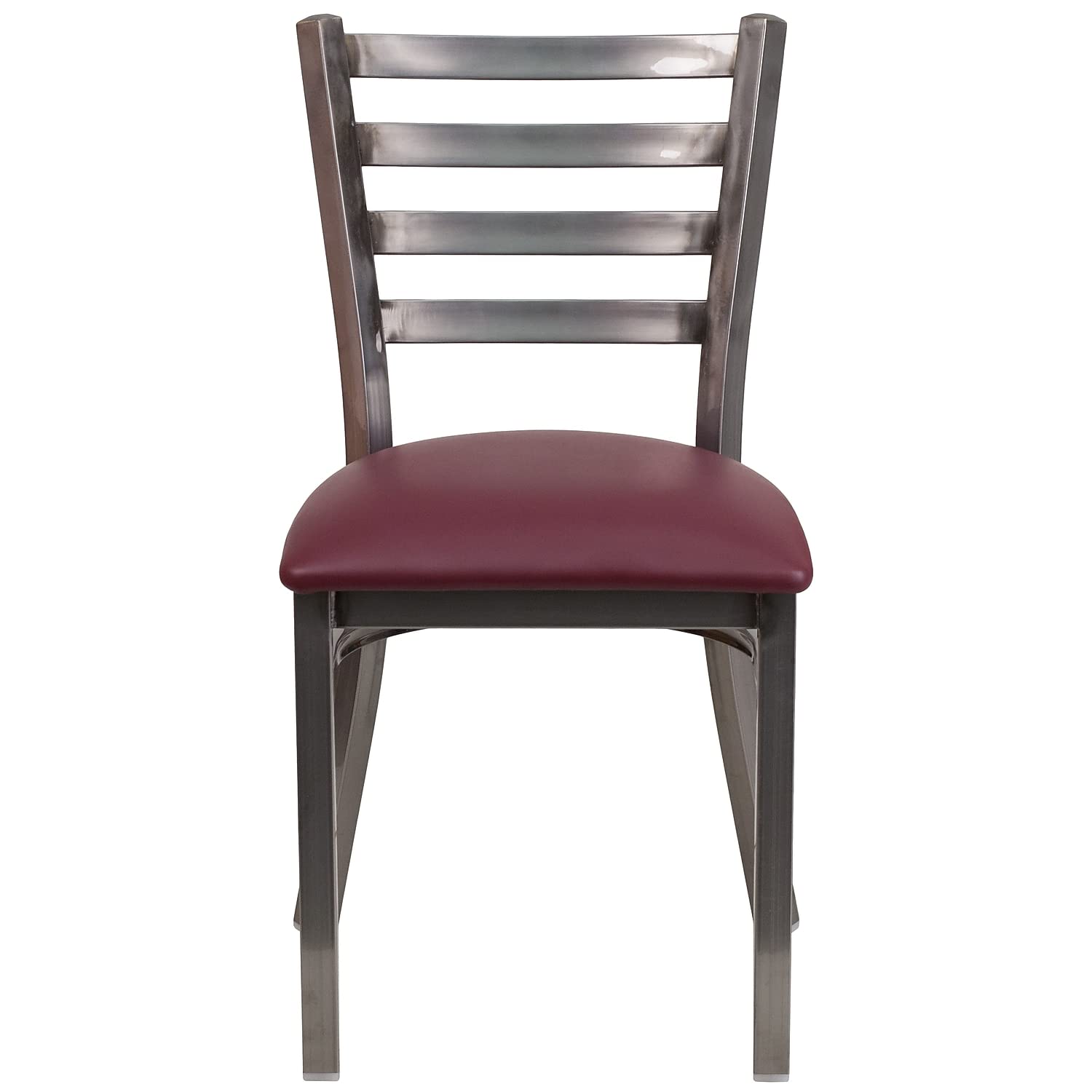Flash Furniture 2-Pack HERCULES Series Metal Ladder Back Restaurant Chairs with Clear Coating & Burgundy Vinyl Seating - Durable Commercial Dining Chairs for Cafes, Bistros and Home Kitchens