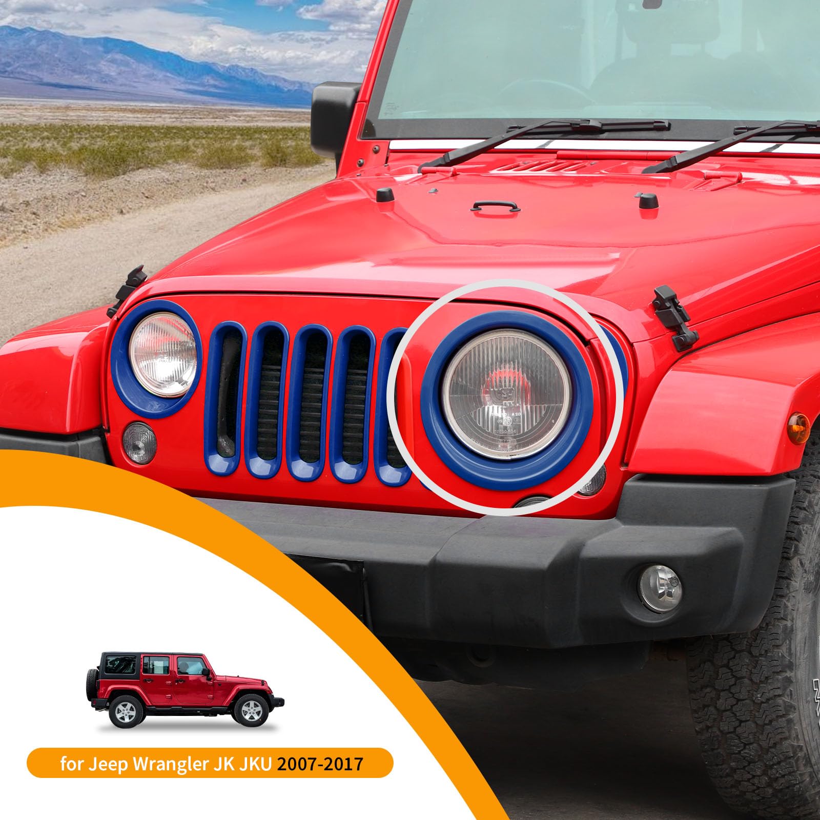 Hoolcar Front Grille Insert Cover & Headlight Bezel Cover Trim for Jeep Wrangler JK JKU 2007-2017 - Blue Exterior Accessories - Perfect for Off-Roading & Custom Car Styling