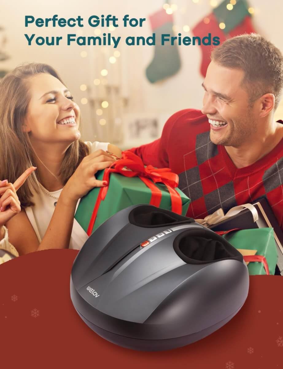Deep-Kneading Foot Massager Machine with 5 Intensity Levels - Shiatsu, Compression & Heat Therapy for Neuropathy & Plantar Fasciitis - Fits Up to Size 12 Feet - Perfect for Home Relaxation, Office Stress Relief & Christmas Gifts