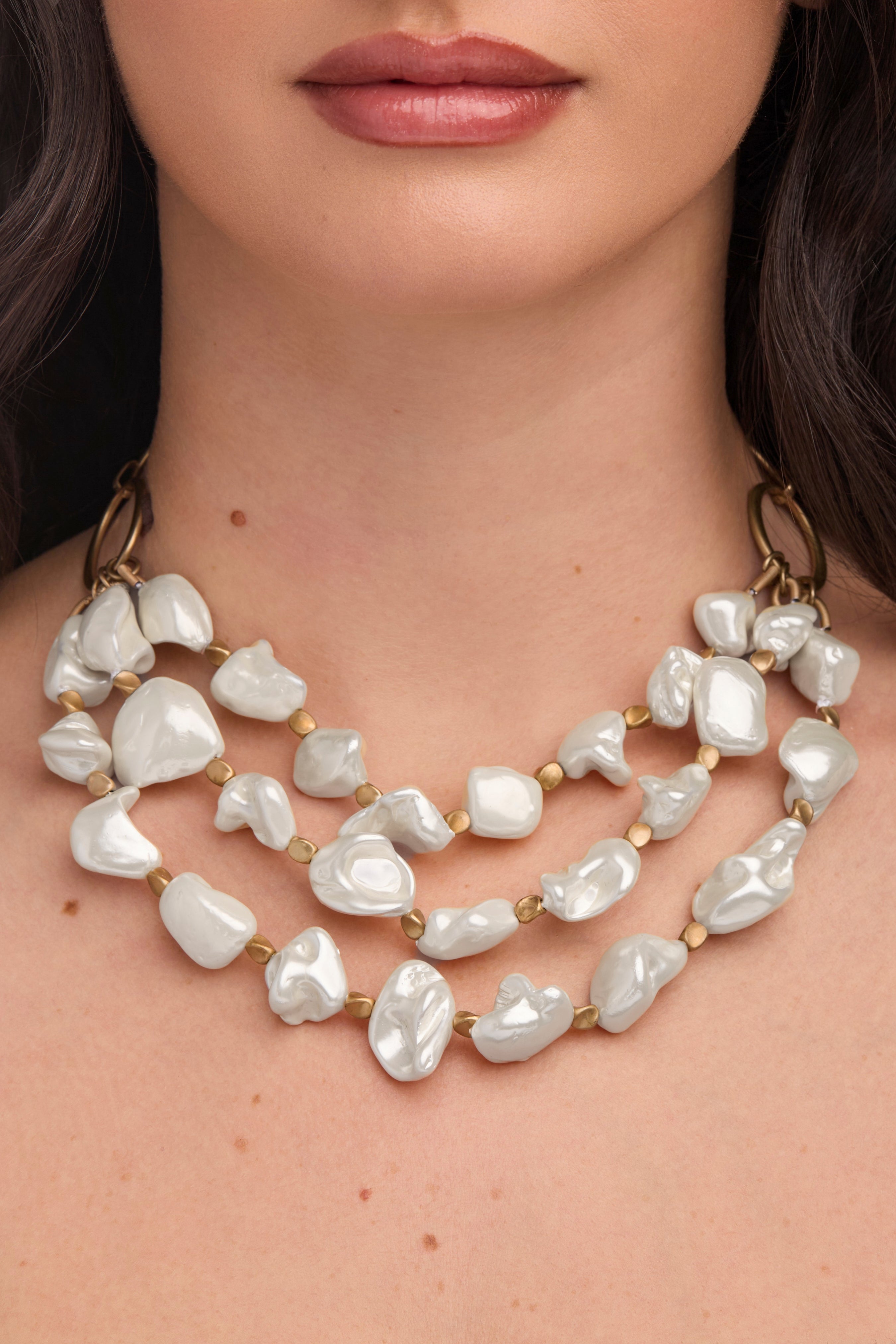 Chunky Pearl Multi Chain Necklace for Women - Elegant Layered Pearl Jewelry for Party, Wedding & Evening Wear - Trendy Fashion Statement Accessory