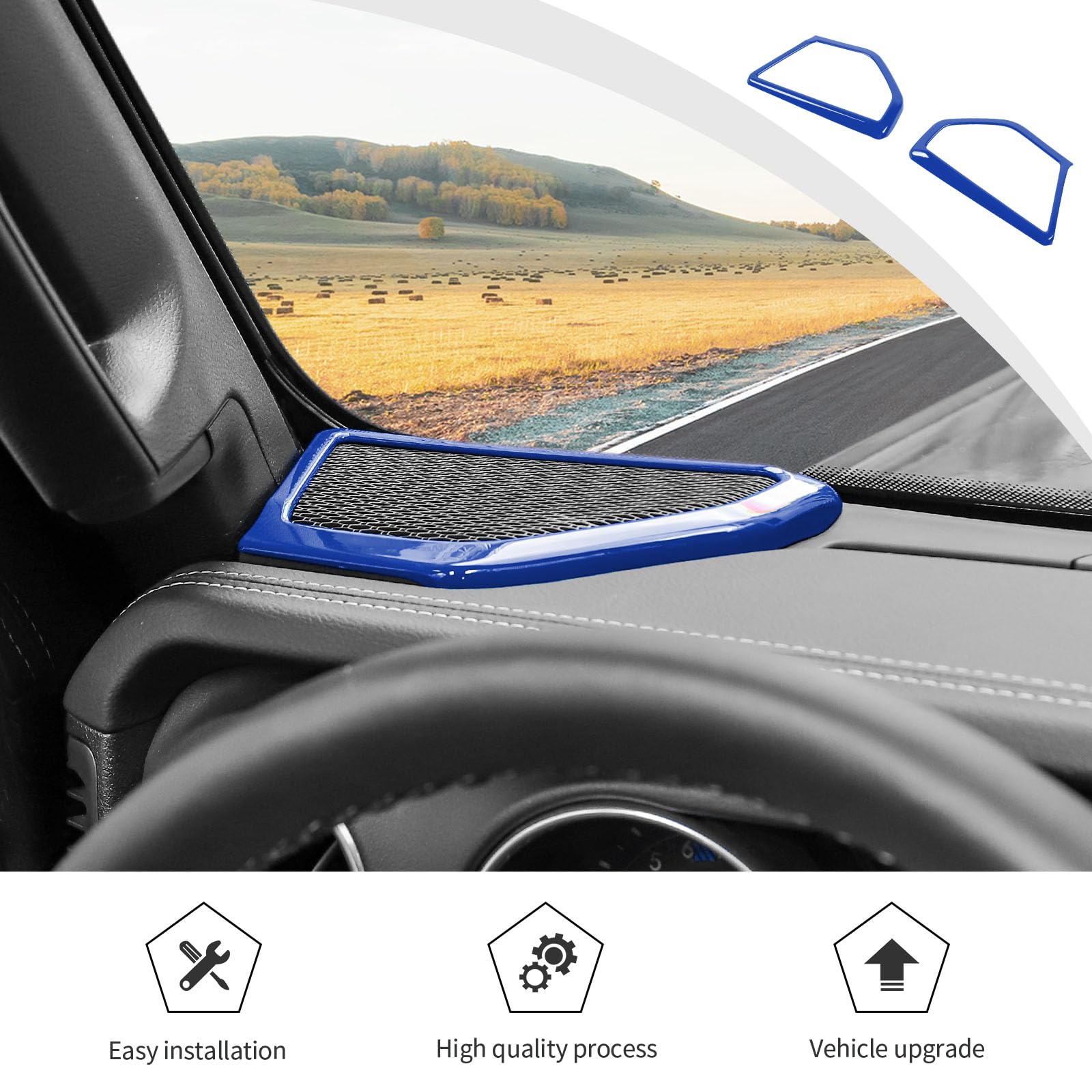 Jeep JL JLU & Gladiator JT Speaker Audio Player Trim Top & A Pillar Cover Trim Set (4PCS, ABS, Blue) - Compatible with 2024-2025 Jeep Wrangler 4xe - Interior Accessories for Enhanced Car Audio Experience