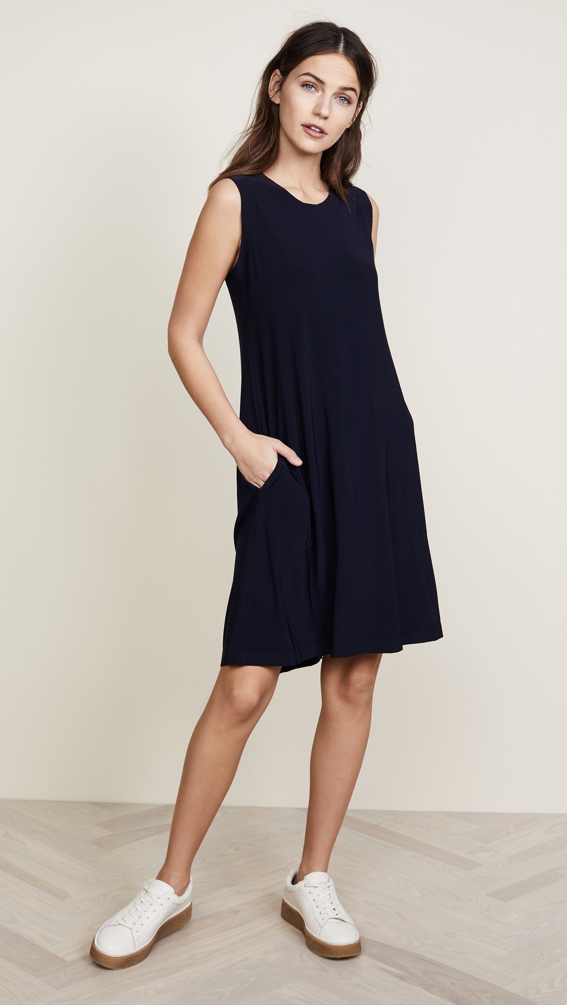Norma Kamali Women's Sleeveless Swing Dress - Flowy A-Line Mini Dress for Summer, Beach & Casual Wear | Perfect for Vacations, Parties & Everyday Style