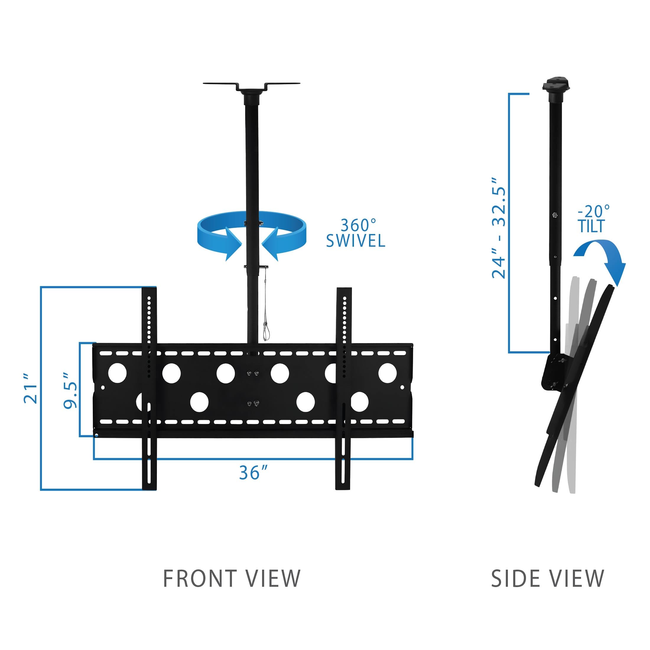 Mount-It! Full Motion TV Ceiling Mount - Height Adjustable Swivel Tilting Bracket for 42-90 Inch TVs up to 220 lbs - Perfect for Living Rooms, Bedrooms & Commercial Spaces