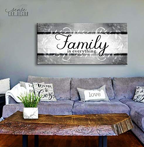 Family Is Everything Framed Wall Art - Large 60x27 Inch Farmhouse Canvas Print for Living Room & Family Room Decor | Grey Modern Home Décor | Perfect for Housewarming Gifts & Cozy Home Styling