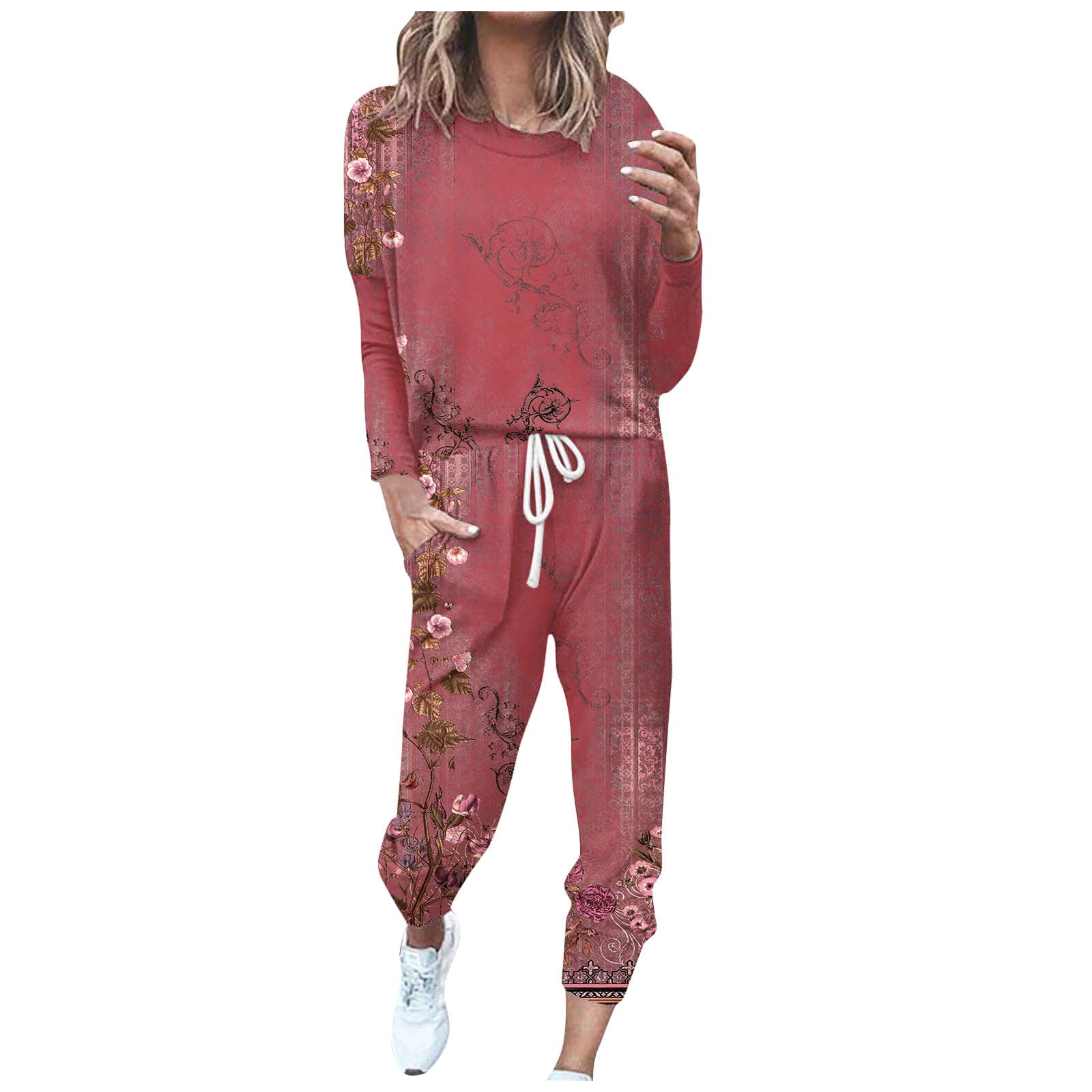 Jxsoyen Women's 2-Piece Lounge Set - Long Sleeve Crewneck Top & Drawstring Jogger Pants Tracksuit Outfit | Comfortable Casual Wear for Home, Yoga, Running Errands & Relaxation