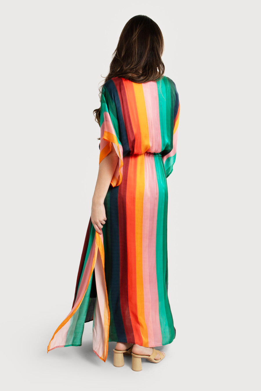 Stylish Multicolor Striped Tie-Waist Keyhole Kaftan Dress - Perfect for Beach Cover-Ups, Summer Vacations & Boho Fashion