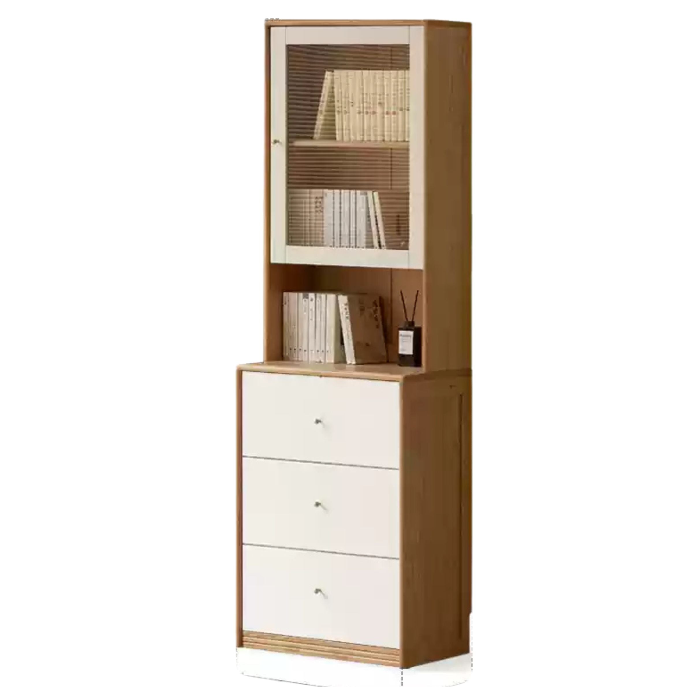 23.6x x15.7 x74.8 inch /60x40x190сm / Natural Wood Color / Three-Drawer Bookcase + Right Handle Upper Seat