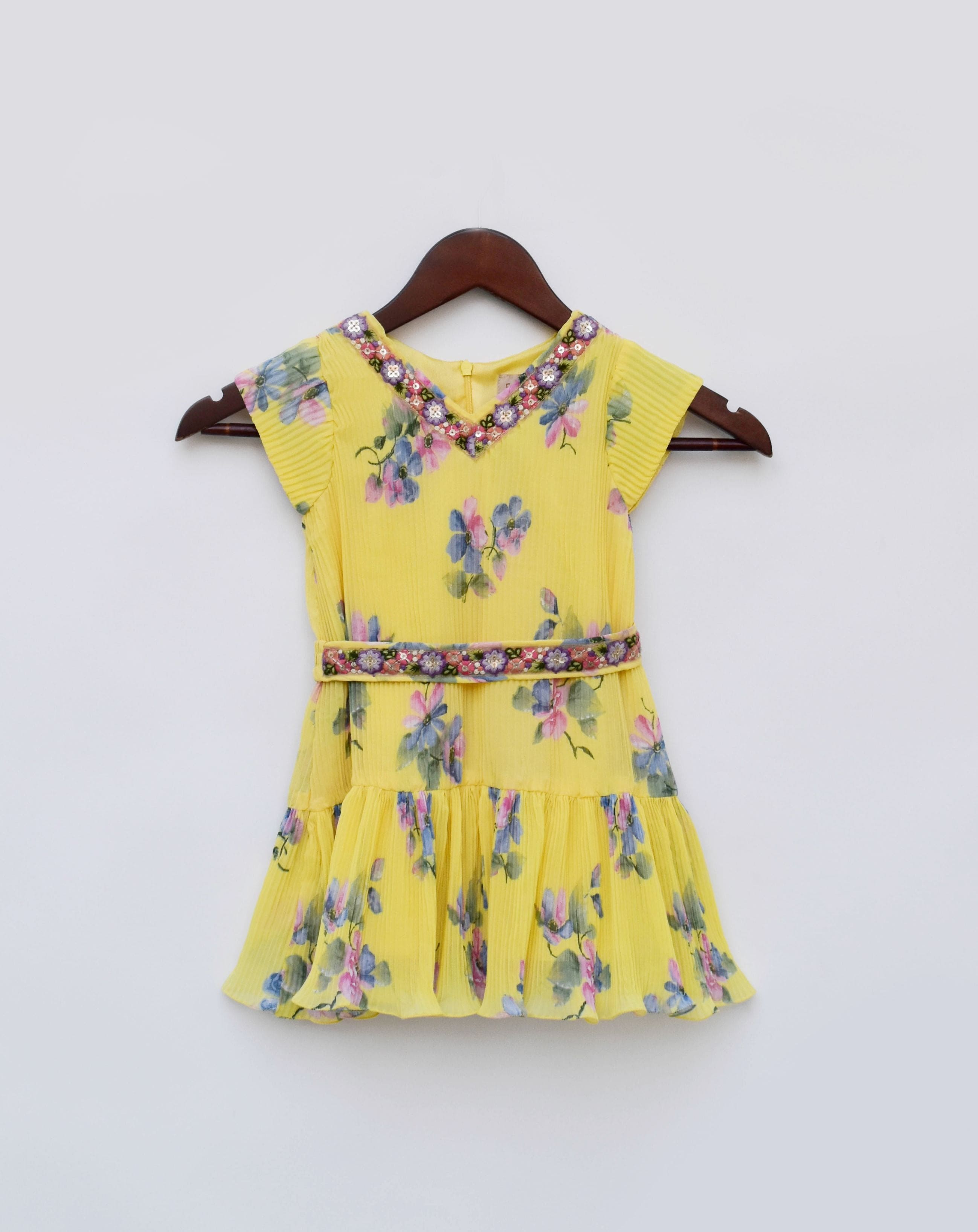 Pre Order: Yellow Pleated Georgette Dress - Elegant Flowy Midi Dress for Women | Perfect for Weddings, Parties & Special Occasions