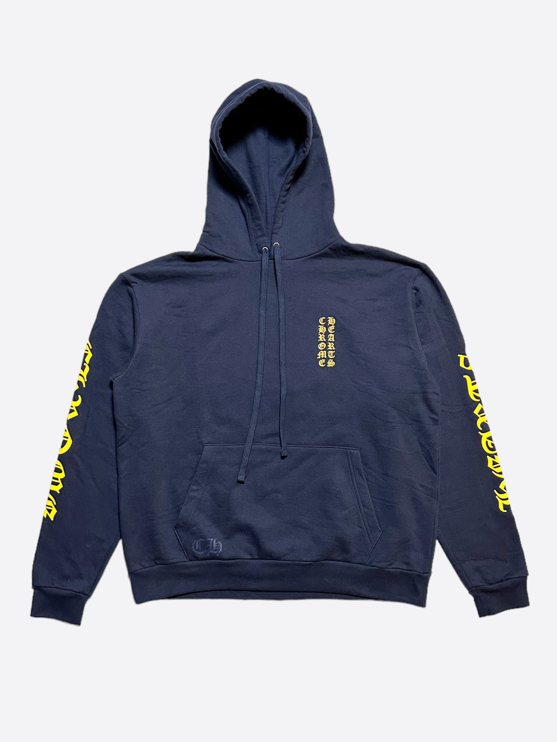 Chrome Hearts Navy & Yellow Script Logo Hoodie - Stylish Unisex Pullover for Casual Wear & Street Fashion