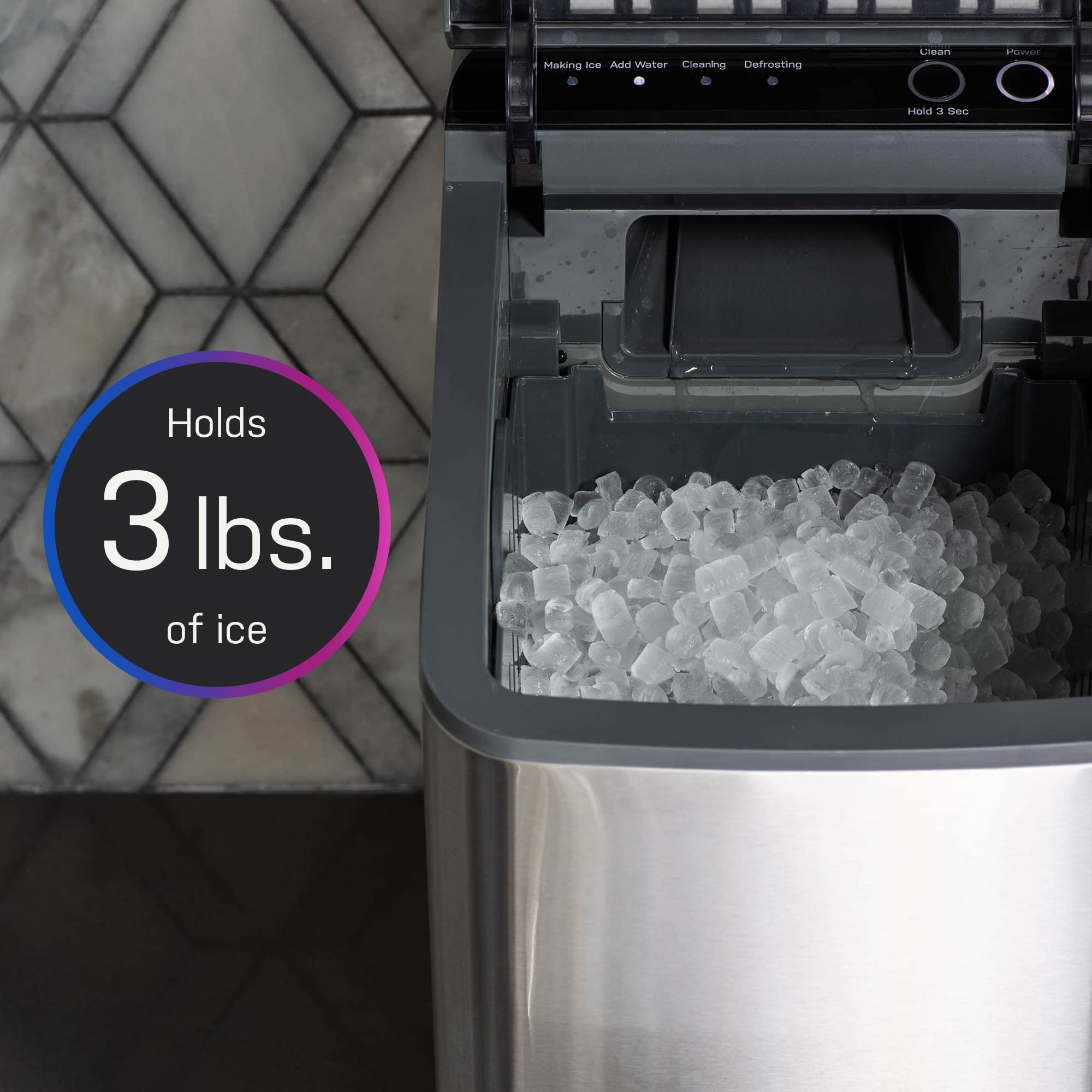 GE Profile Opal 1.0 Nugget Ice Maker - Countertop Pebble Ice Machine with 34 lbs Daily Output | Stainless Steel Portable Ice Maker for Home, Office, and Outdoor Use