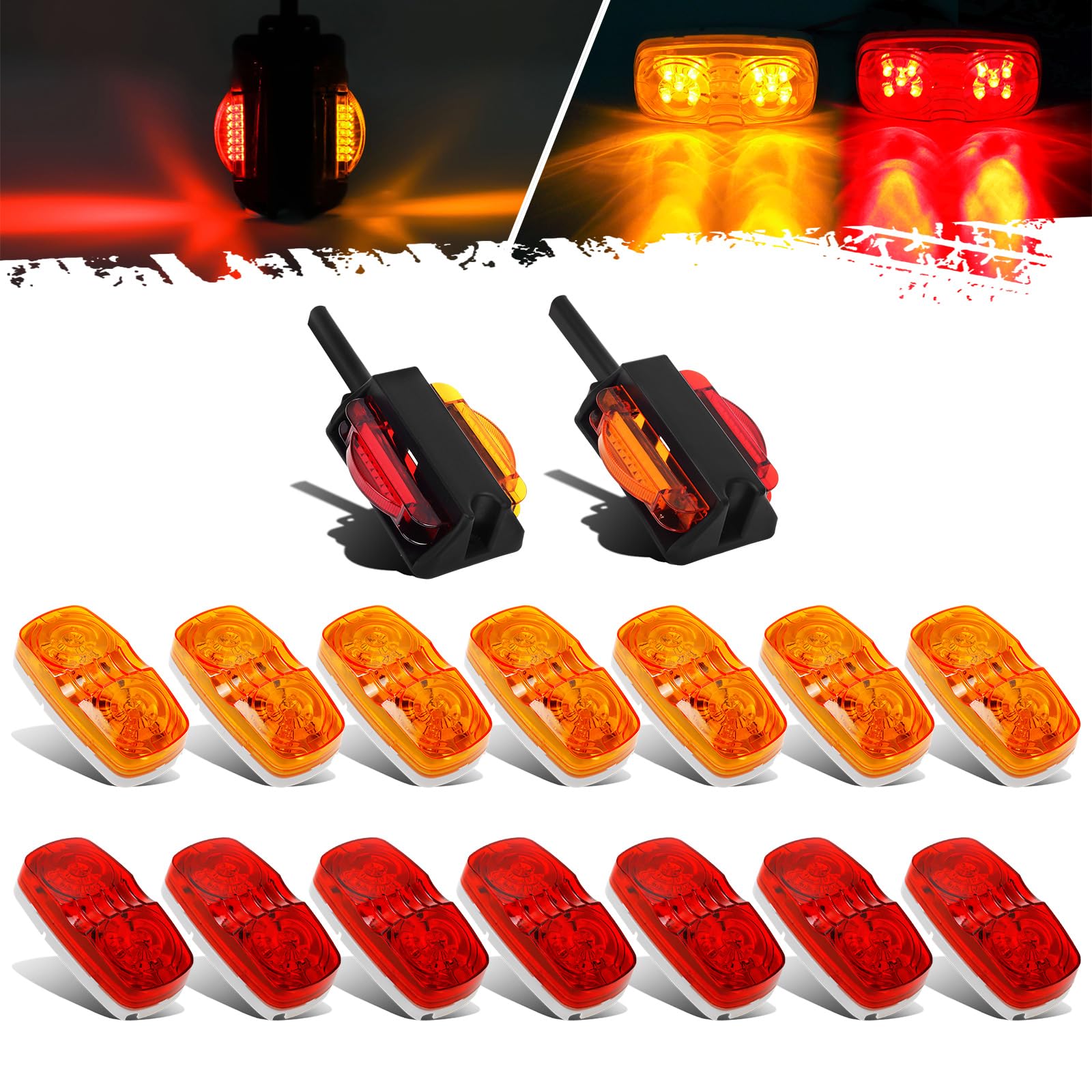 Partsam 14Pcs LED Camper Trailer Lights Kit - Double Bullseye LED Marker Lights & Slim Dual-Sided LED Fender Lights for Driver/Passenger Side | Waterproof RV, Boat, Truck Lighting for Night Safety & Visibility
