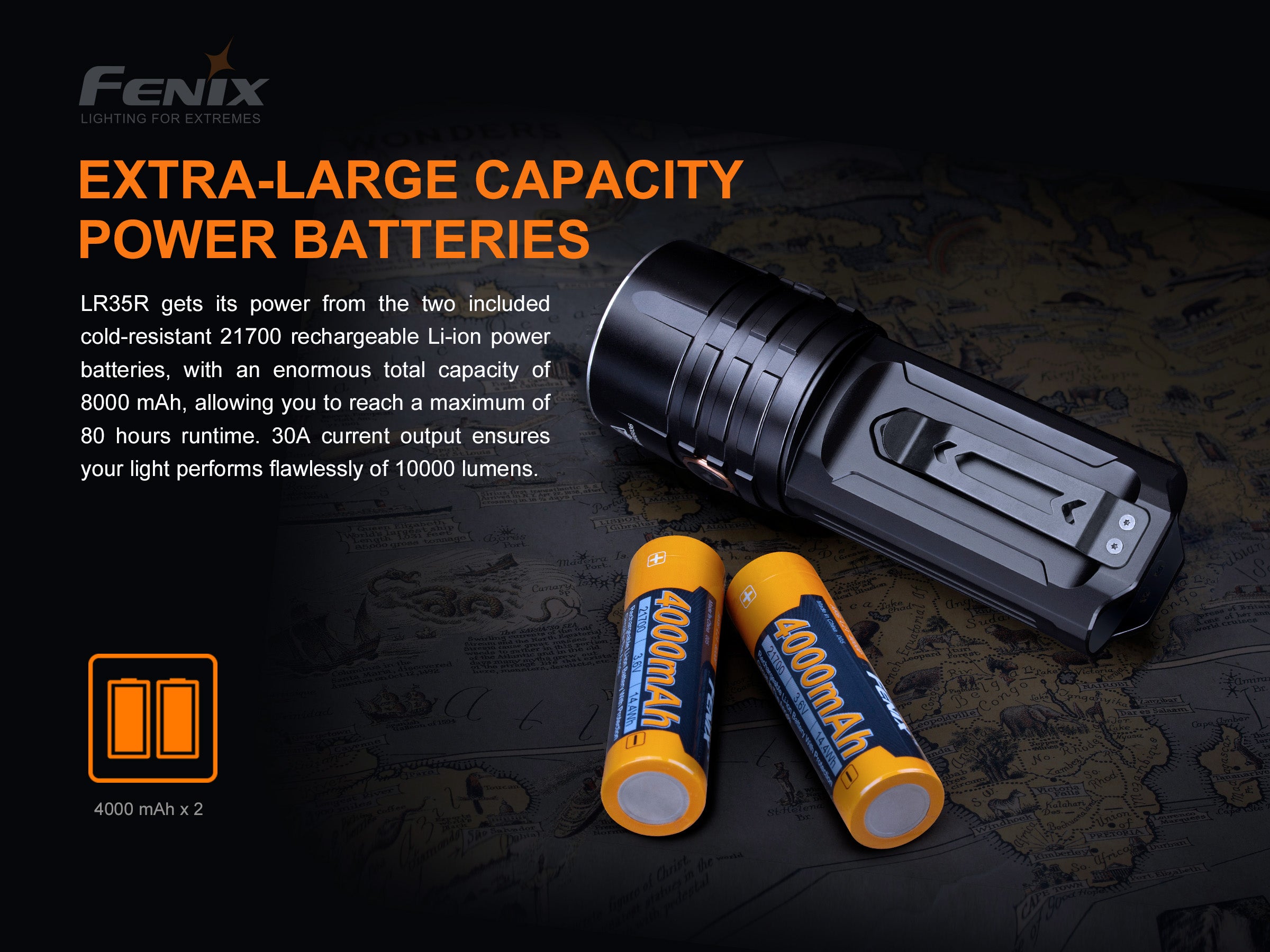Fenix LR35R 10000 Lumens Rechargeable LED Flashlight - High Power Camping, Hiking, Emergency & Outdoor Adventure Light