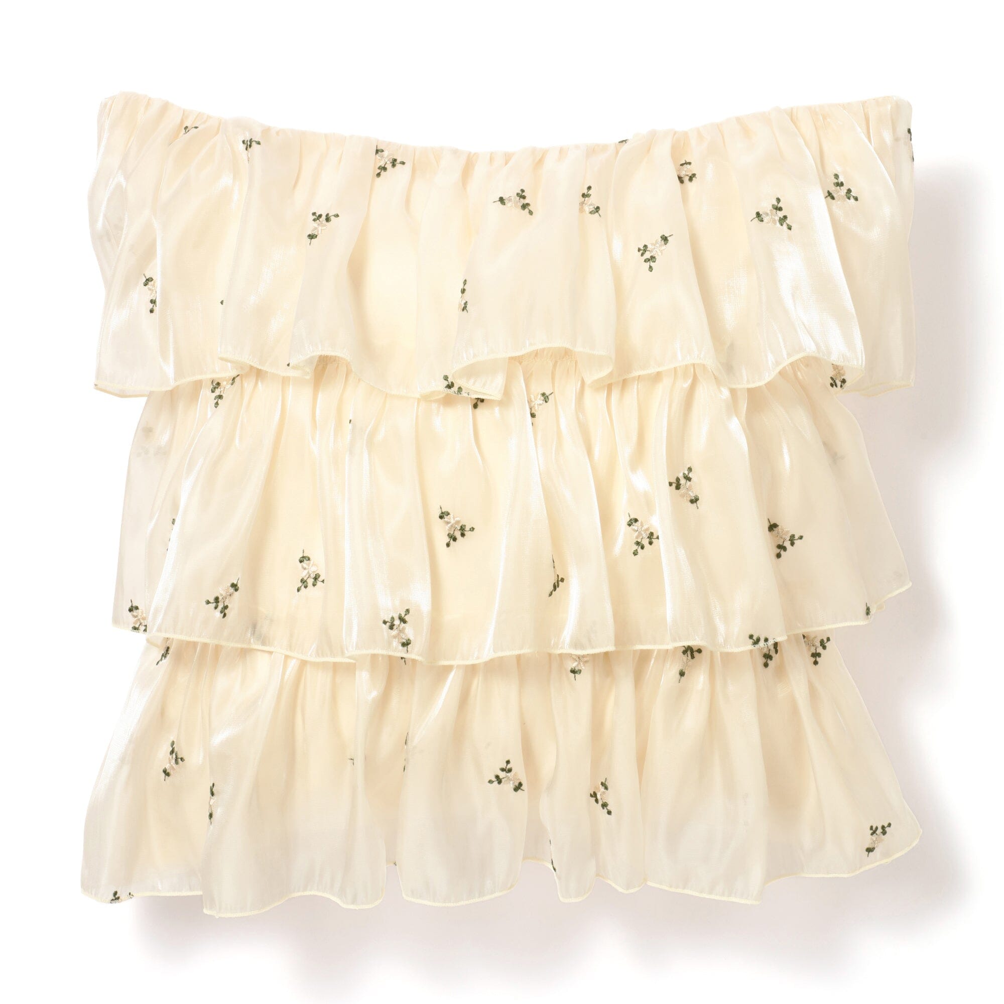 Elegant Floral Embroidered Frill Cushion Cover 18x18 Inches Ivory - Perfect for Sofa, Bedroom & Home Decor