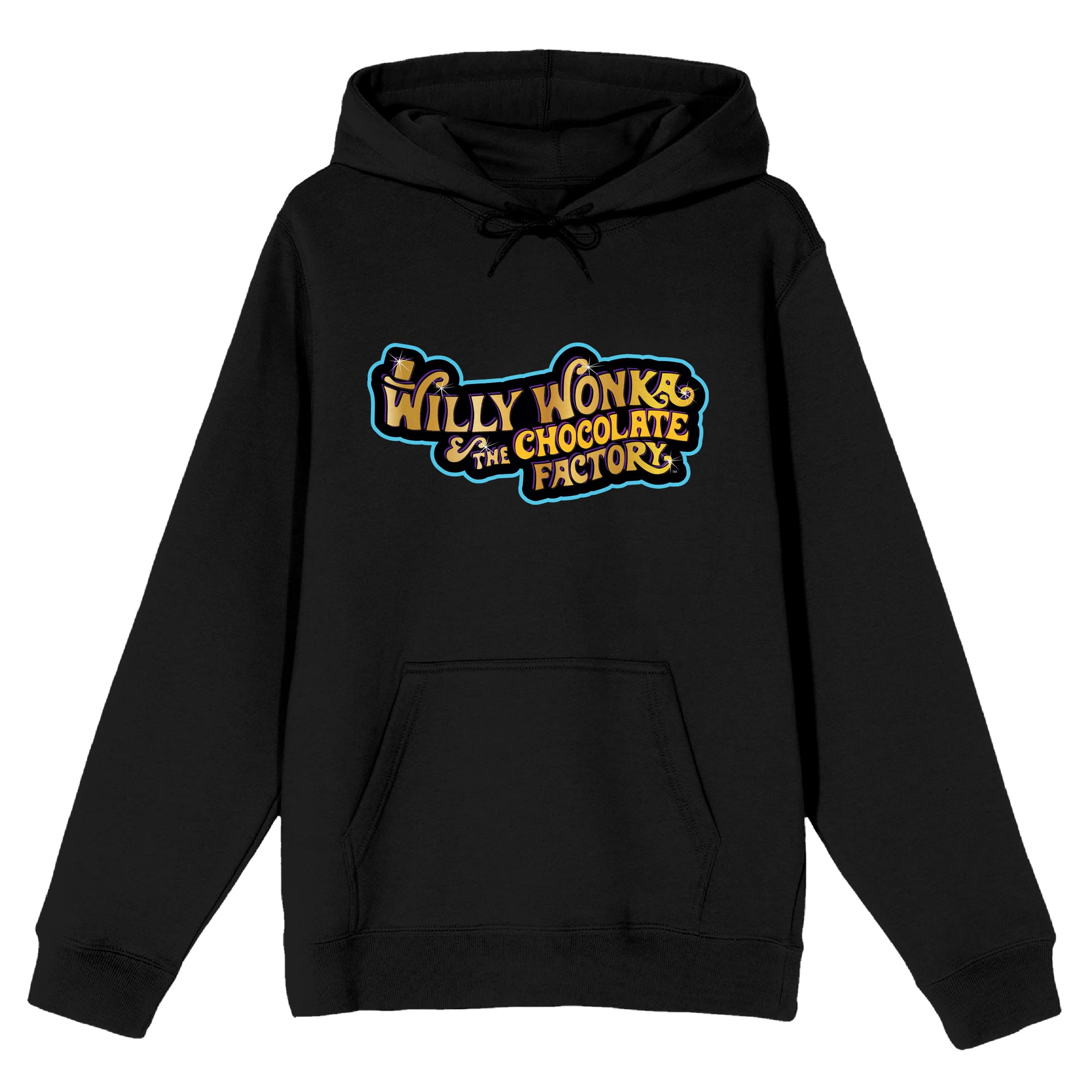 Willy Wonka & the Chocolate Factory Gold Logo Men's Black Hoodie Sweatshirt - Casual Wear for Movie Fans & Chocolate Lovers