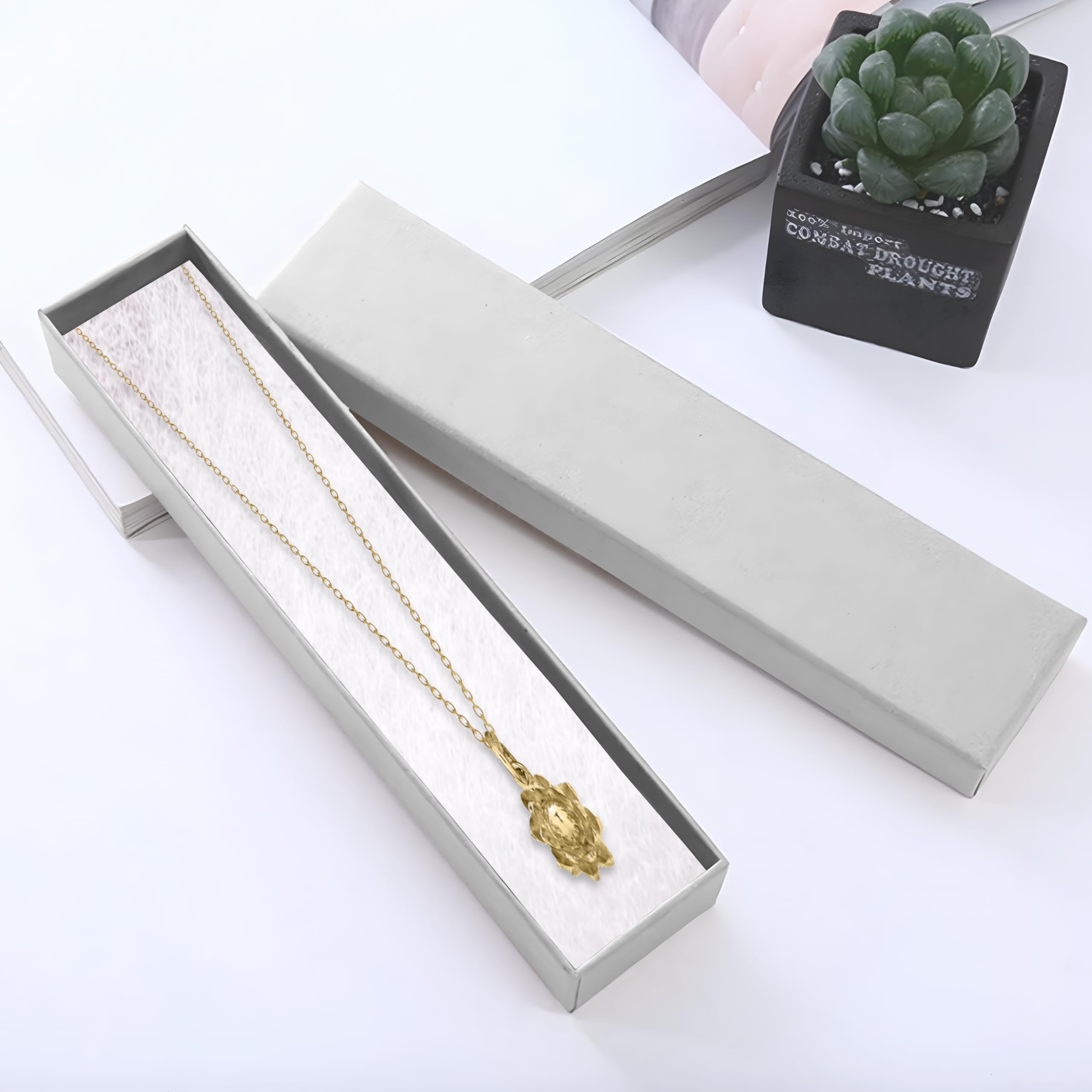 12 Pack Silver Jewelry Gift Boxes 8x2x0.87 Inches - Premium Cotton Filled Cardboard Jewelry Storage Box with Lid - Made in USA - Perfect for Bracelets, Necklaces, Rings & Earrings - Great for Gifting, Retail Display & Jewelry Organization