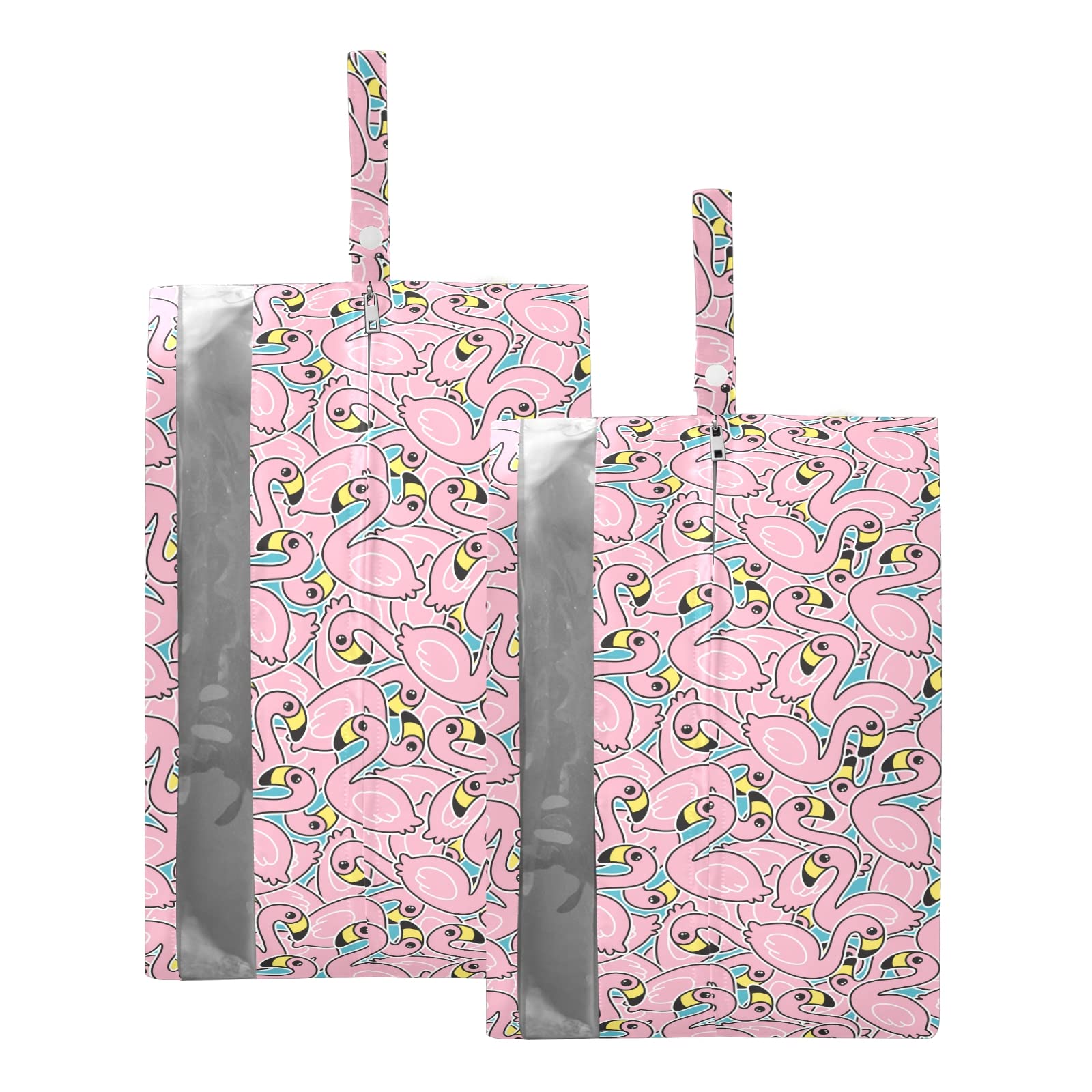 Waterproof Travel Shoe Bags (2 Pack) - Pink Flamingo Shoe Storage Organizers with Zipper Closure for Suitcase Packing Cubes | Perfect for Gym, Vacation & Business Trips