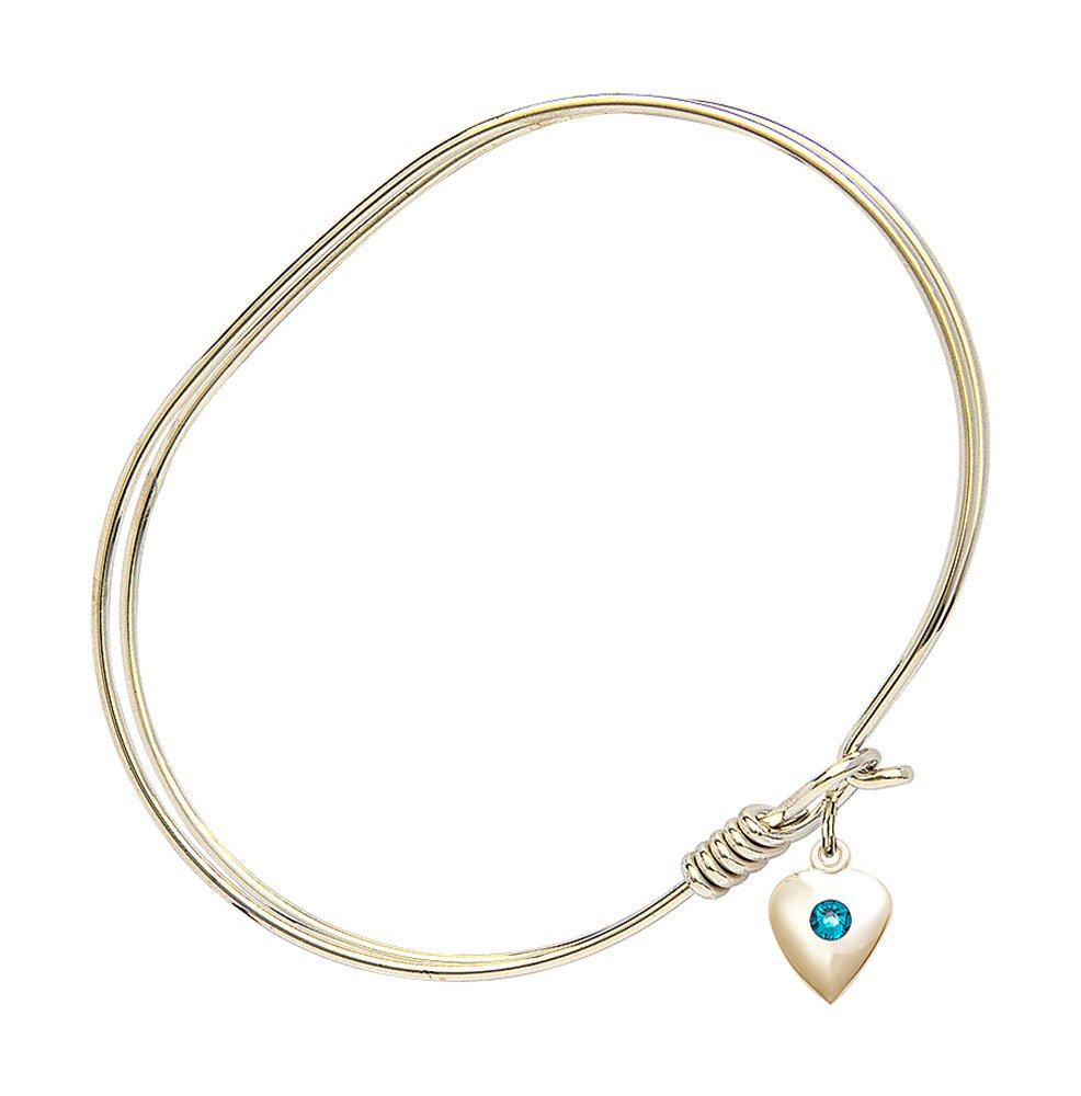 7 Inch Oval Eye Hook Bangle Bracelet with Heart Charm & December Blue Crystal - Elegant Jewelry for Women, Perfect for Parties, Weddings, and Special Occasions