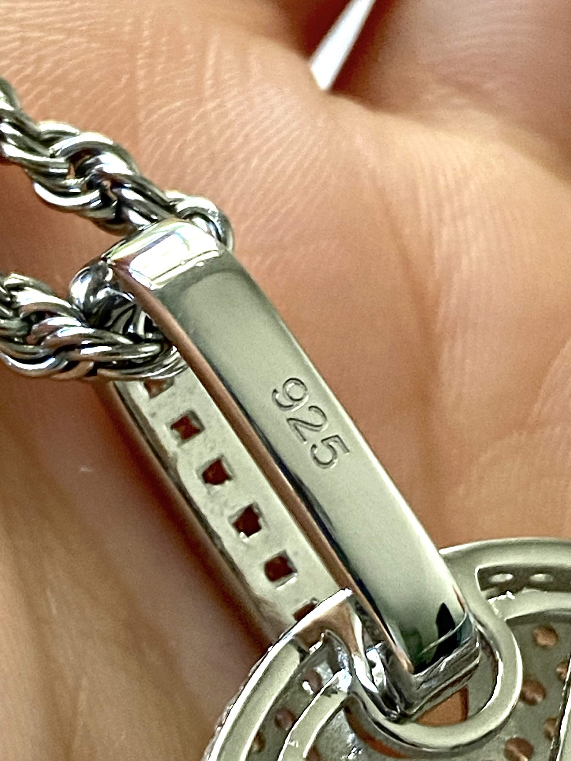 925 Sterling Silver Iced Out Dog Tag Pendant Necklace for Men & Women - Stainless Steel 2mm Rope Chain 16