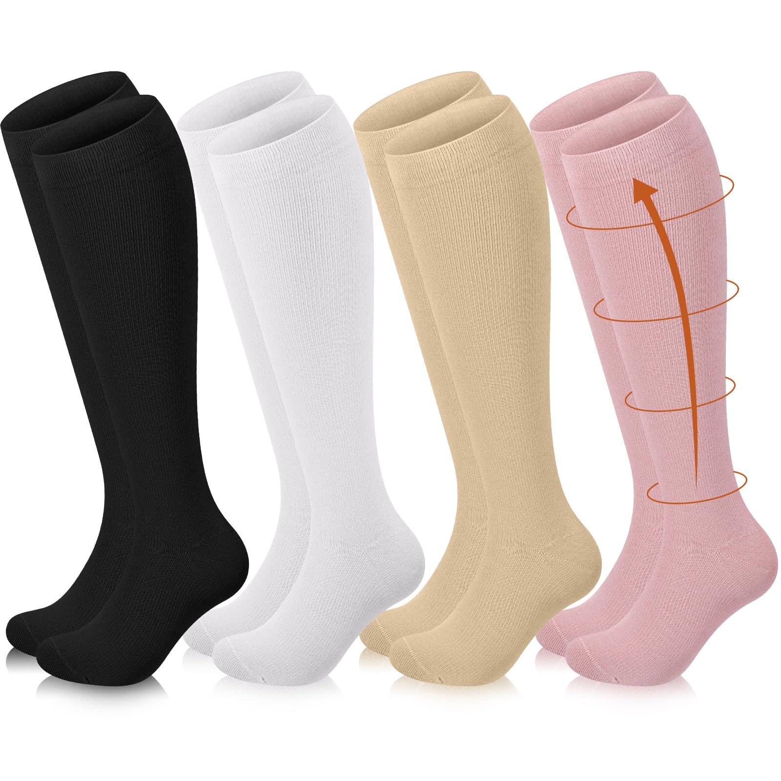 4 Pairs Cotton Compression Socks for Women & Men (20-30mmHg) - Best Support Stockings for Running, Hiking, Cycling - Improve Circulation & Reduce Swelling for Travel & Work