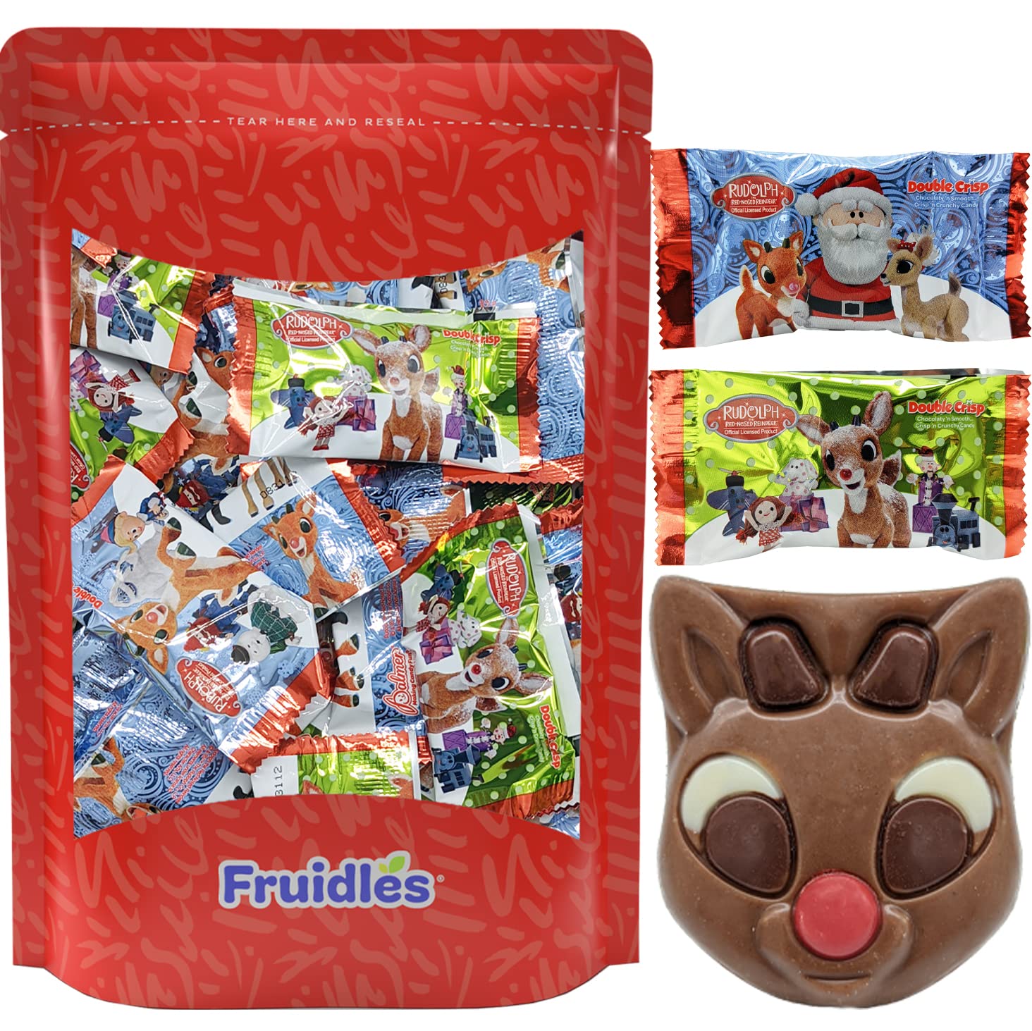 Christmas Rudolph Chocolate Holiday Treats - Double Crisp Milk Chocolate Pops - Individually Wrapped Kosher Certified Dairy - 2