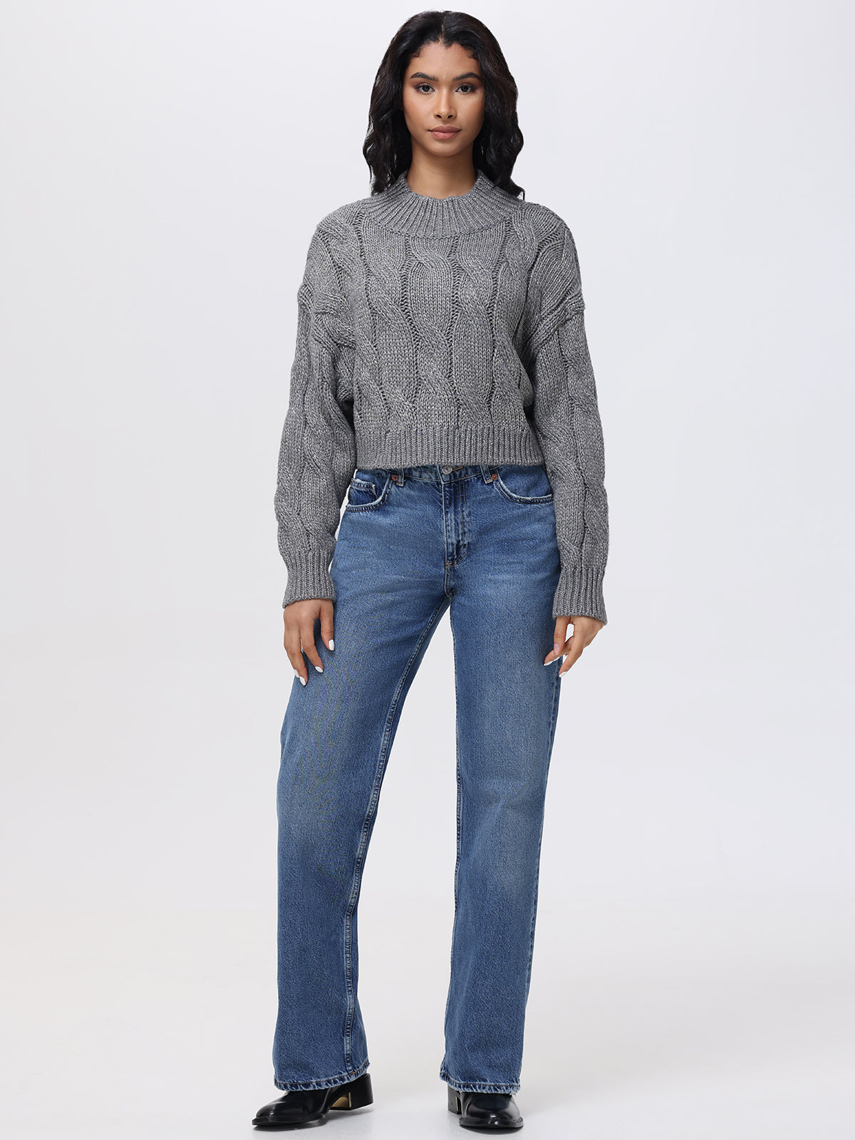 Lola Metallic Cable Knit Crop Sweater - Women's Fashion Winter Pullover for Holiday Parties & Date Nights
