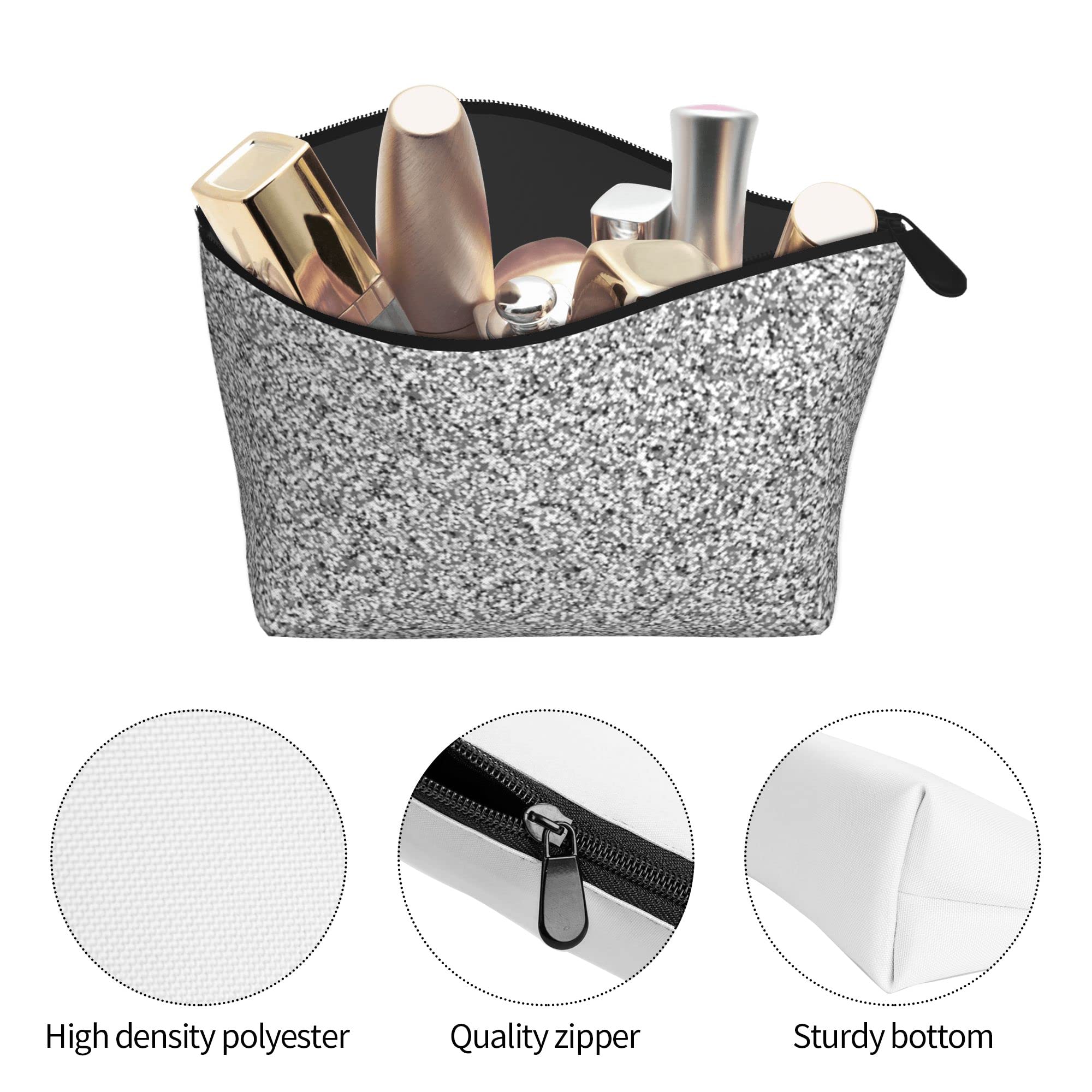 SWEET TANG Women's Silver Glitter Makeup Bag - Waterproof Cosmetic Pouch Organizer for Travel, Gym & Daily Use | Perfect for Toiletries, Brushes & Beauty Essentials