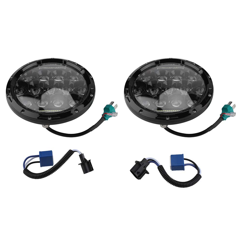 Yctze 2Pcs 7-inch 75W LED Headlights - High/Low Beam Round Headlamp Replacement for Jeep Wrangler (12V/24V) - Perfect for Off-Roading, Night Driving & Adventure