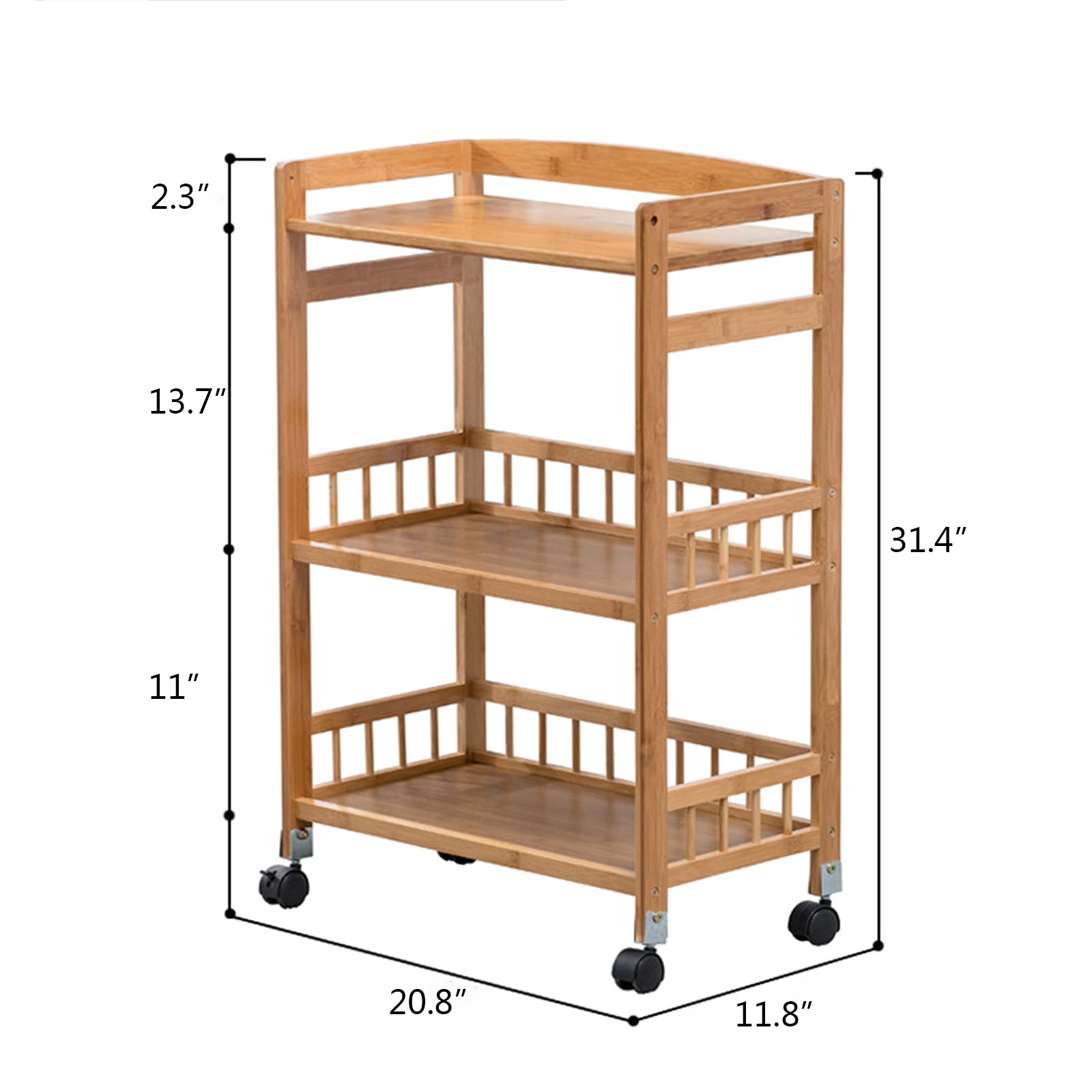 3-Tier Bamboo Storage Cart - Rolling Kitchen Organizer with Removable Shelves | Mobile Utility Cart for Kitchen, Bathroom, Laundry & Narrow Spaces | Perfect for Meal Prep, Bath Essentials & Closet Organization