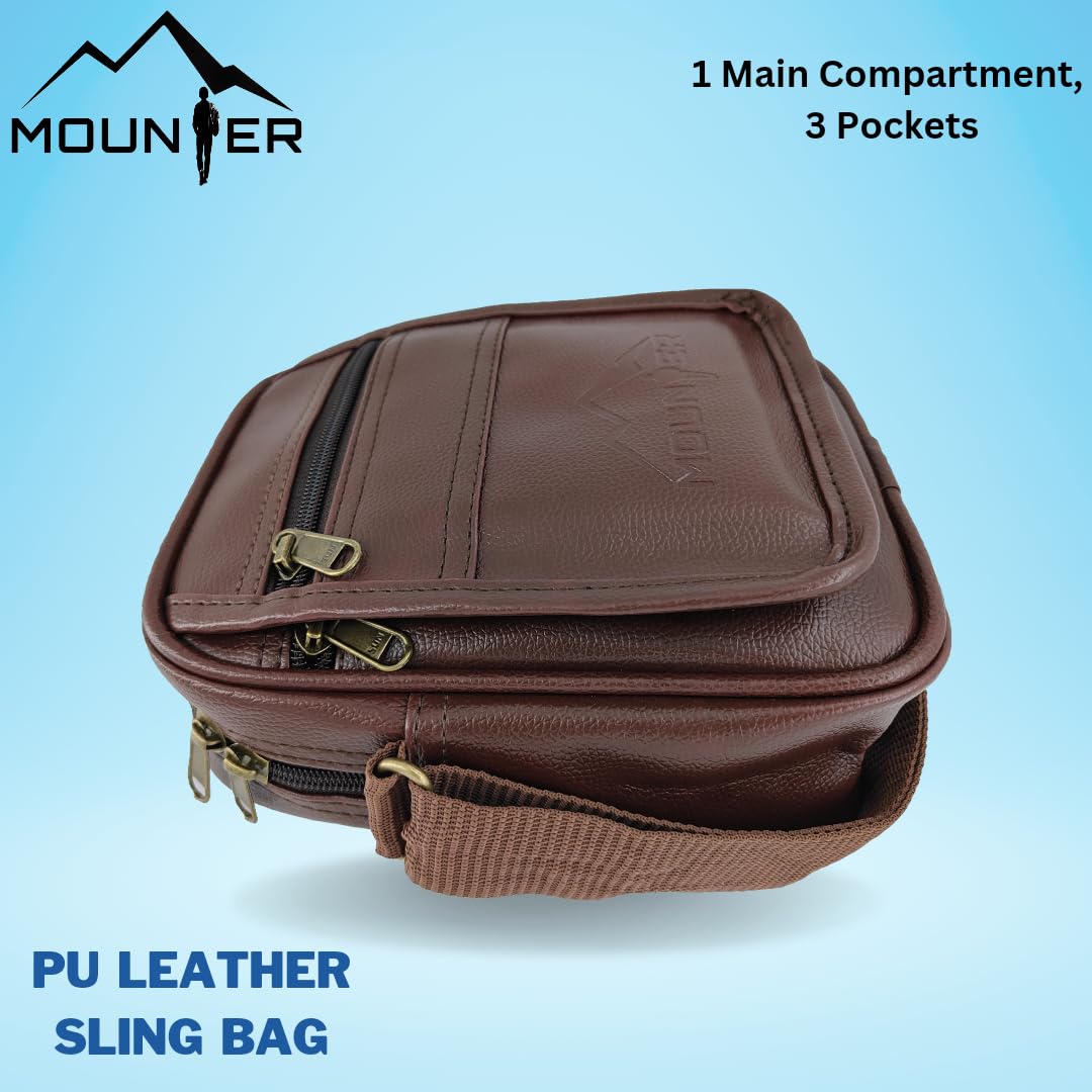 MOUNTER Stylish Leather Crossbody Bag for Men & Women - Durable Messenger Shoulder Bag for Travel, Office & Daily Use - Perfect for Work, Commuting & Casual Outings