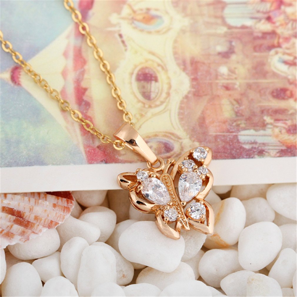 18K Gold Elegant Butterfly Pendant Necklace for Women - Cubic Zirconia Bridal Jewelry - Perfect for Weddings, Anniversaries & Special Occasions