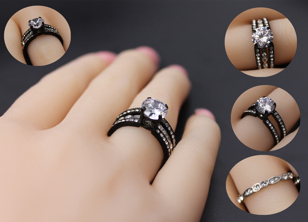 MABELLA Black Stainless Steel Couple Rings for Men & Women - CZ Engagement Wedding Band Set - Perfect for Anniversaries, Proposals, and Romantic Gifts